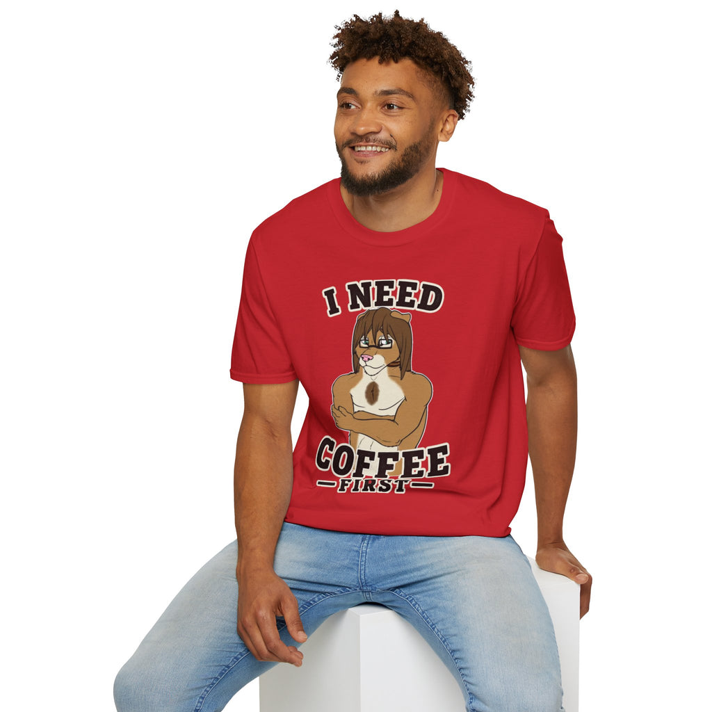 I Need Coffee First Lion Coffee Lover T-Shirt | Funny Furry Graphic