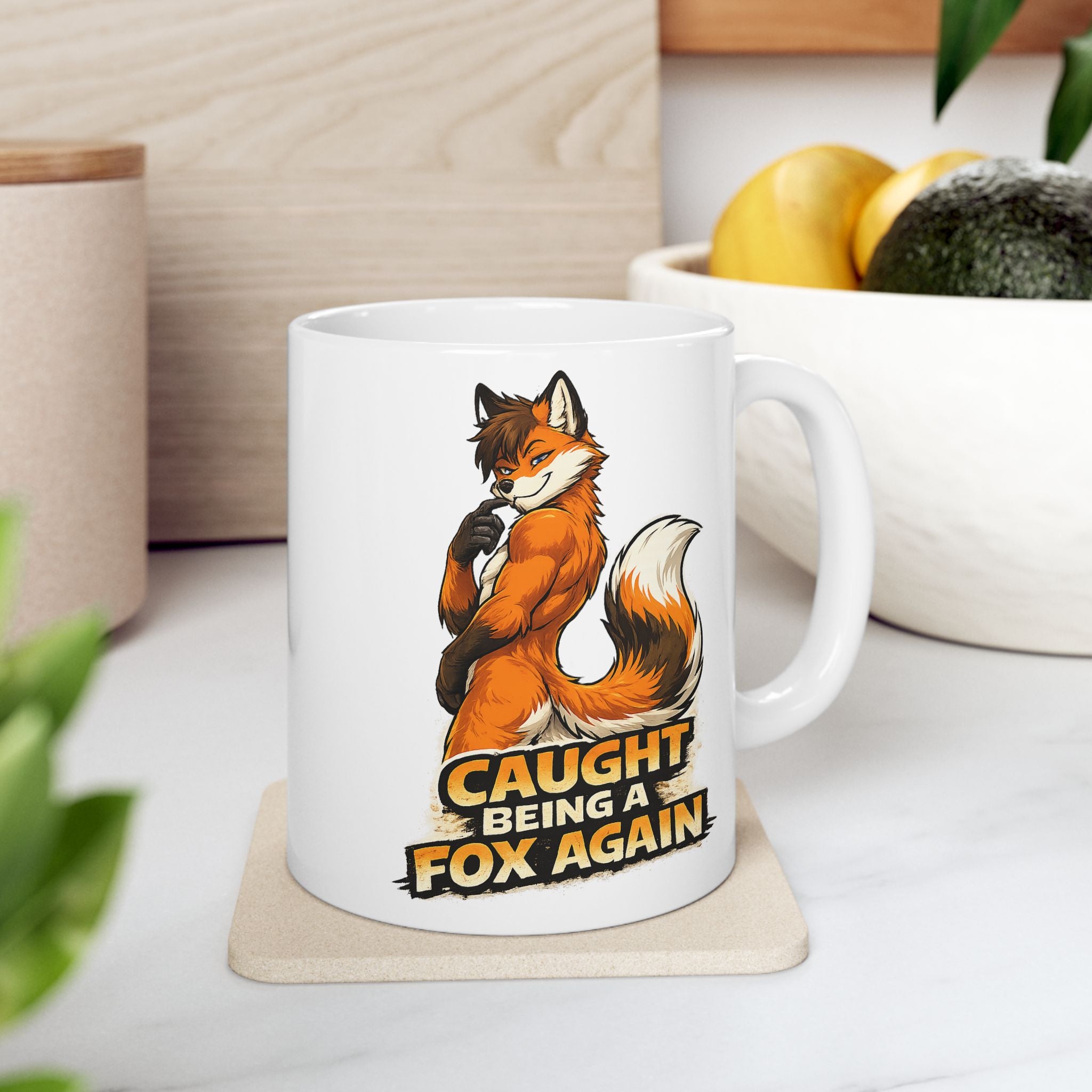 Cute Red Fox Illustration Mug | Cheerful Fox Coffee Cup