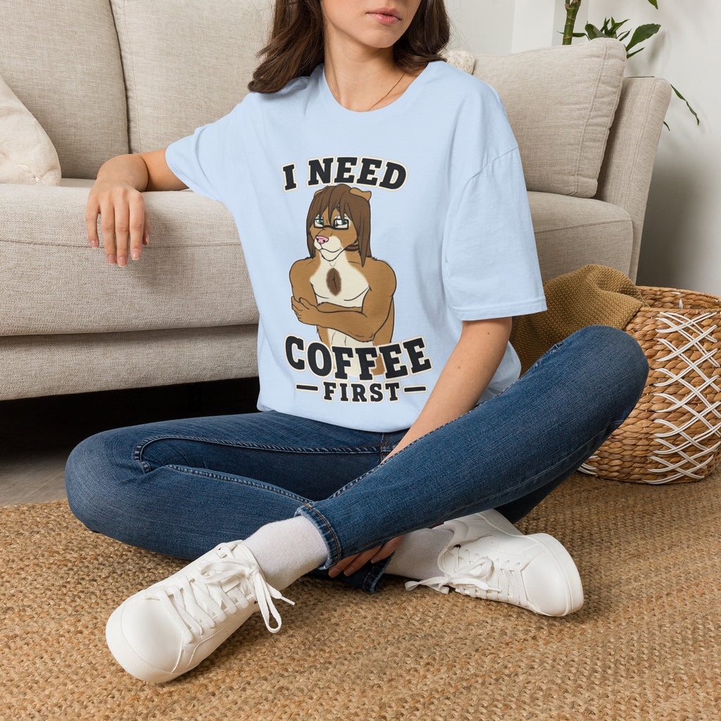 I Need Coffee First Lion Coffee Lover T-Shirt | Funny Furry Graphic