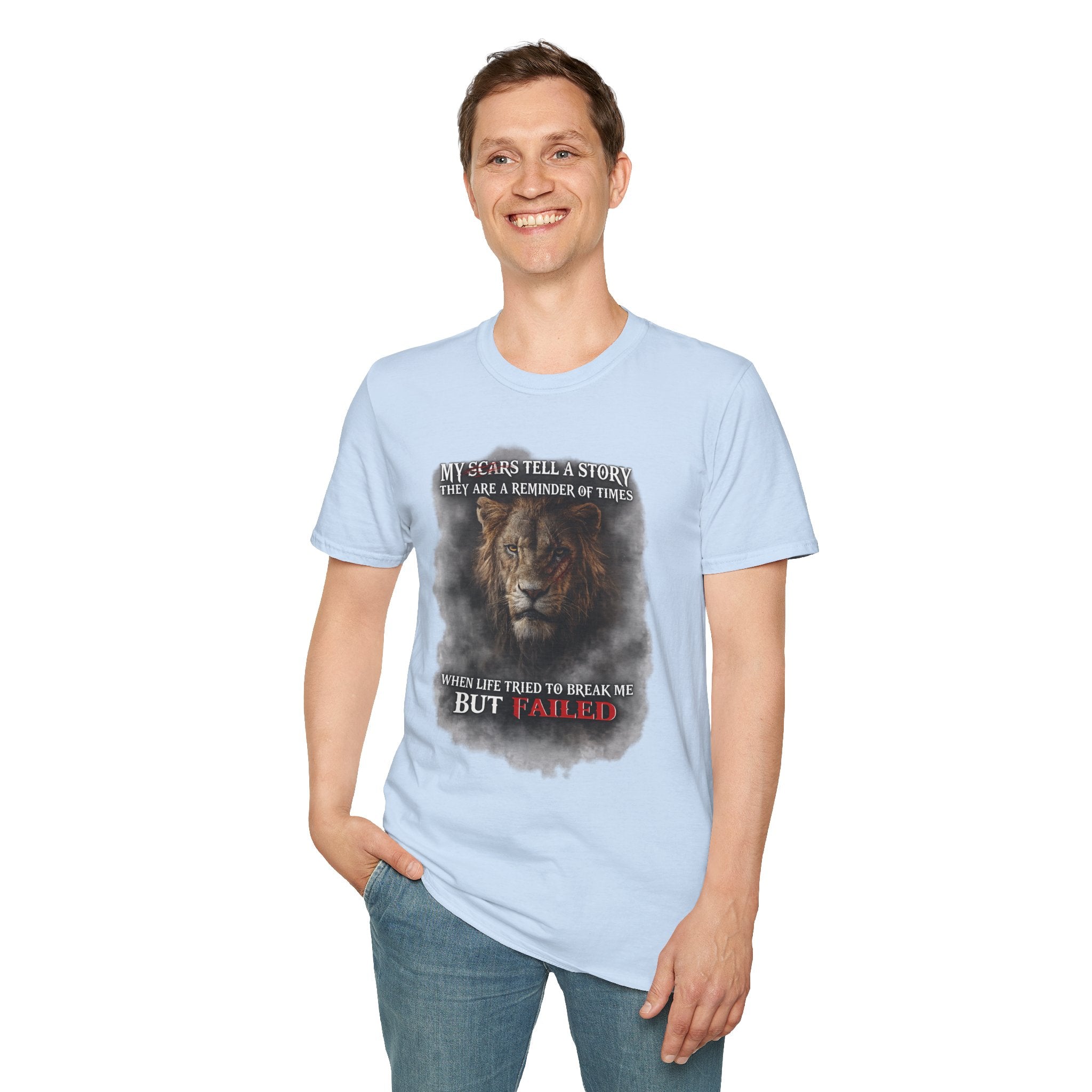 Lion Graphic T‑Shirt — "My Scars Tell A Story" Inspirational Tee