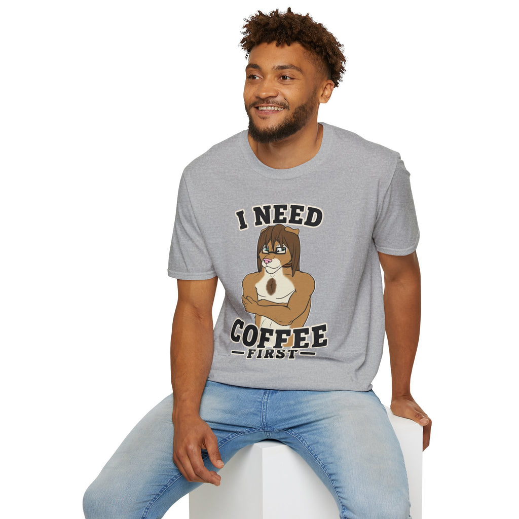 I Need Coffee First Lion Coffee Lover T-Shirt | Funny Furry Graphic