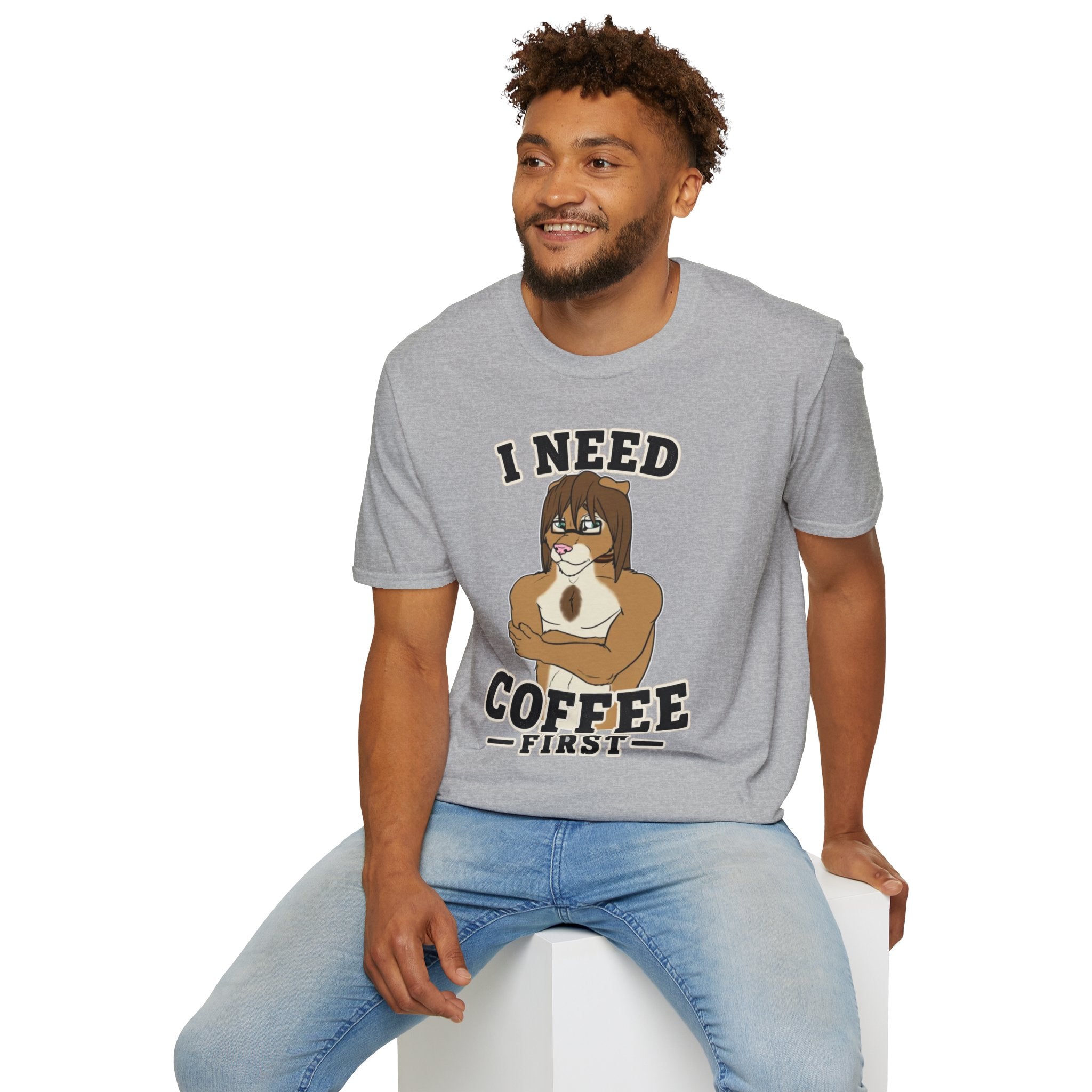 I Need Coffee First Lion Coffee Lover T-Shirt | Funny Furry Graphic