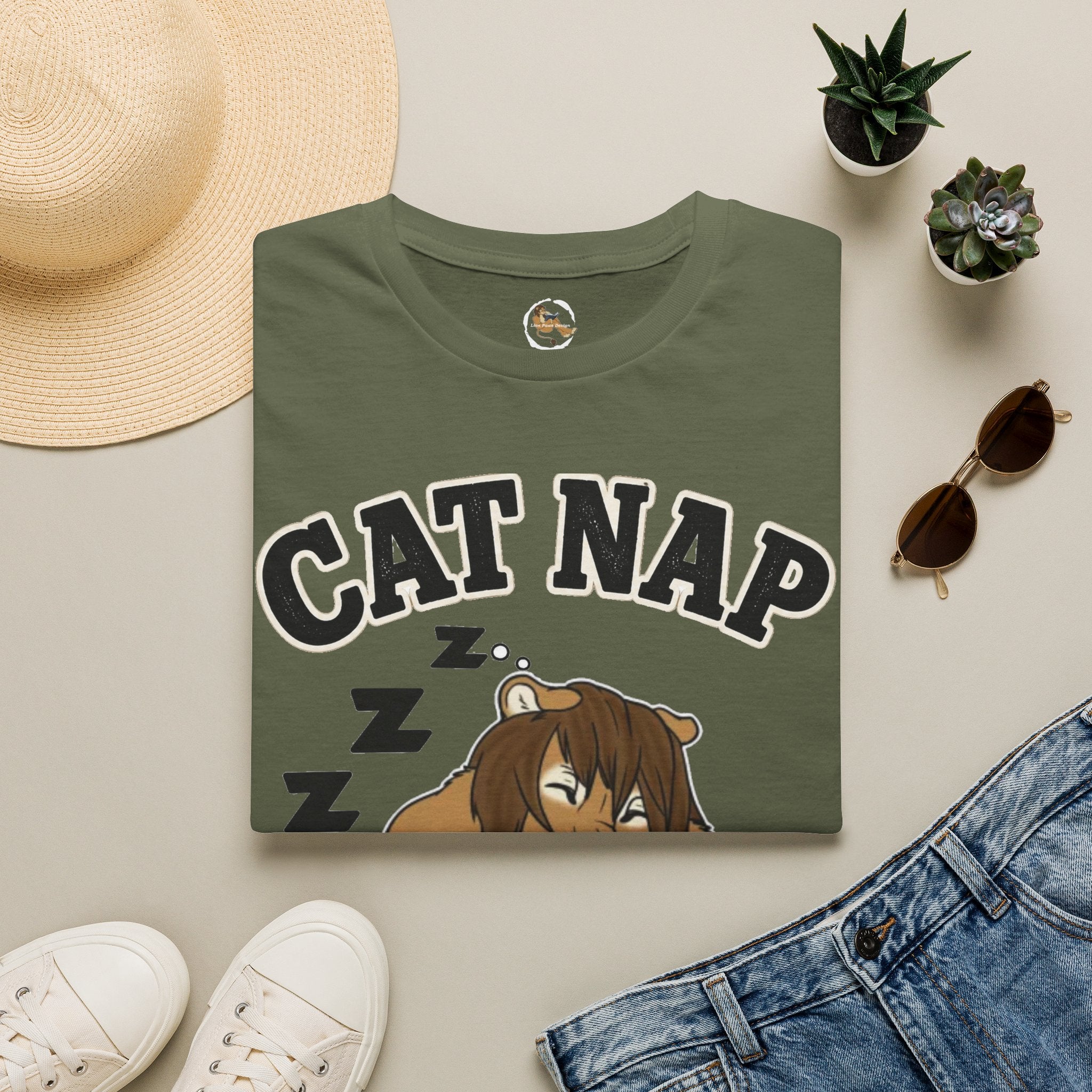 Sleeping Lion Cat Nap T-Shirt | Cute Furry Cat Graphic Tee