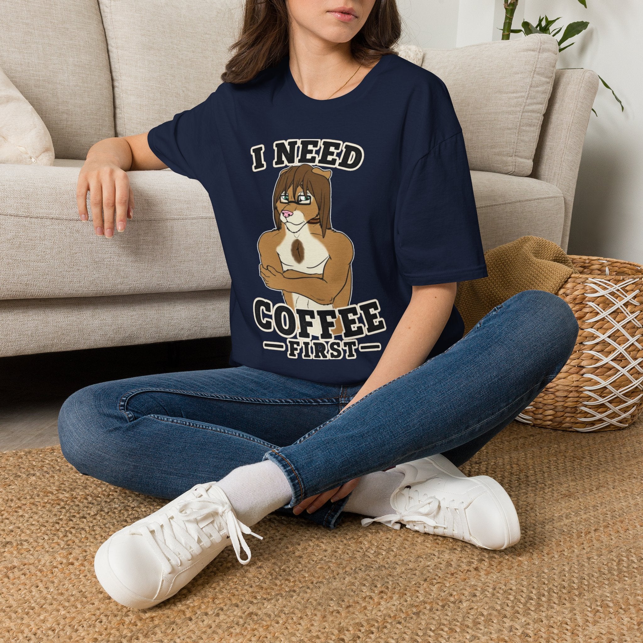 I Need Coffee First Lion Coffee Lover T-Shirt | Funny Furry Graphic