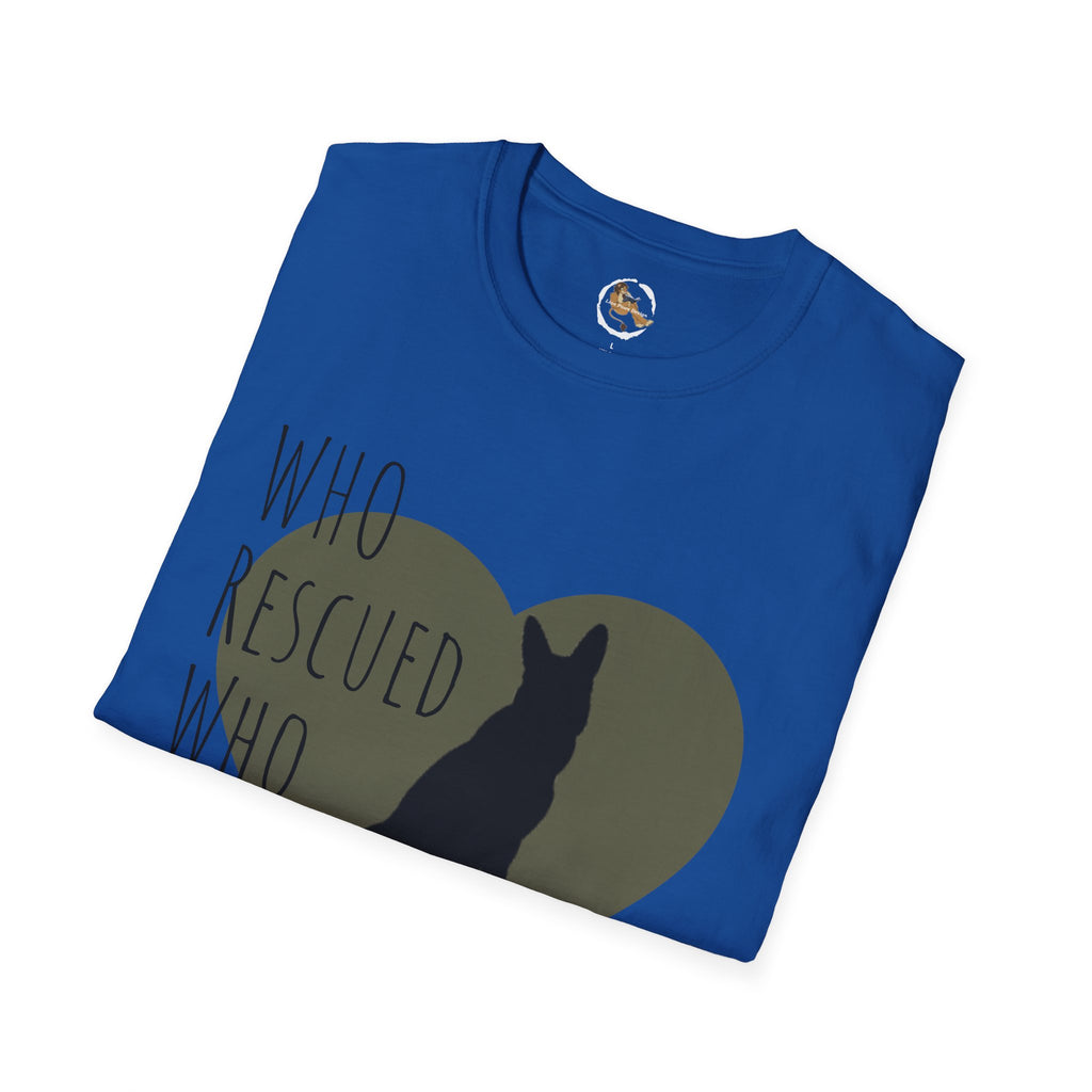 Rescue Dog Heart T-Shirt — "Who Rescued Who" Adoption Tee