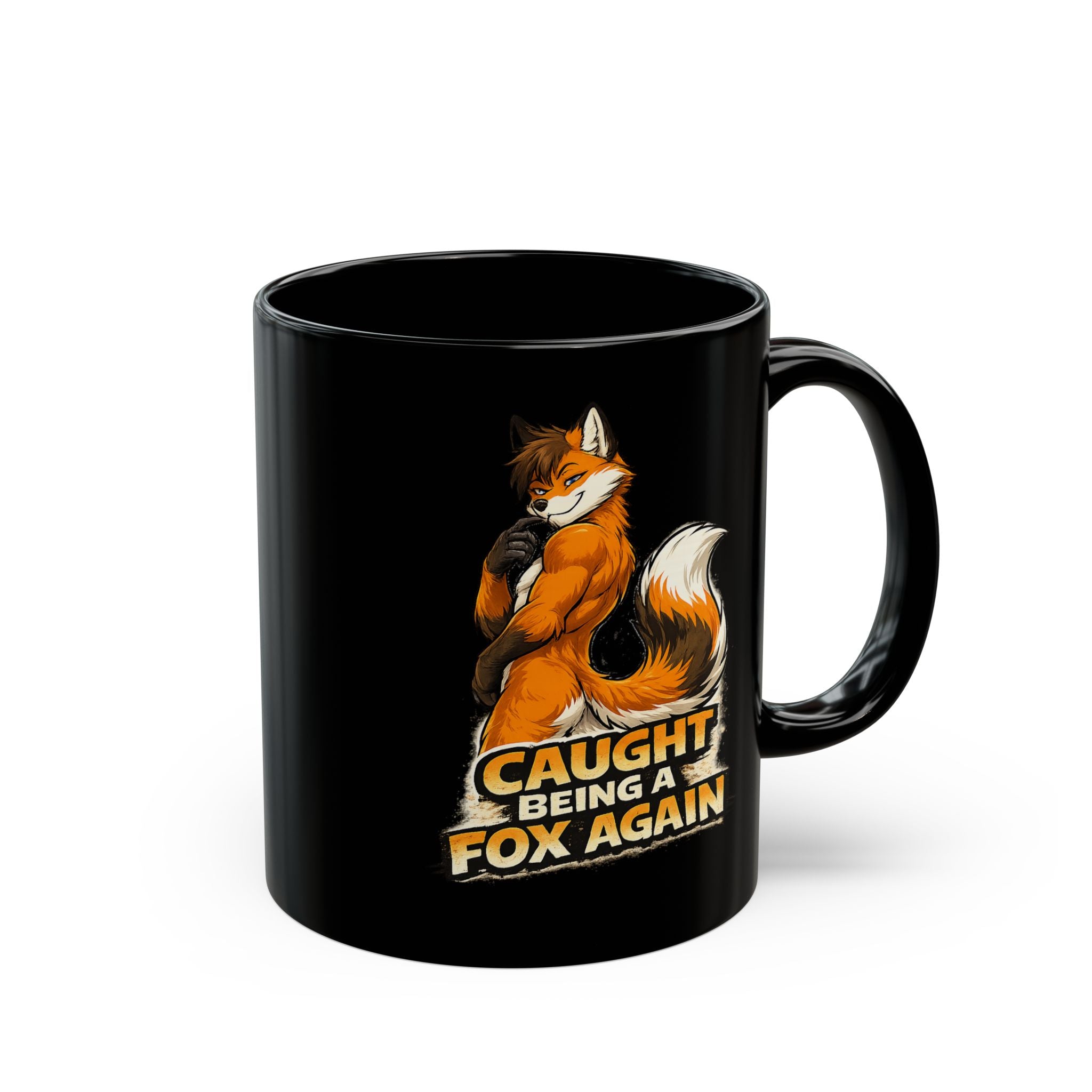 Caught Being a Fox Again mug | Black Ceramic Mug, Fox Illustration