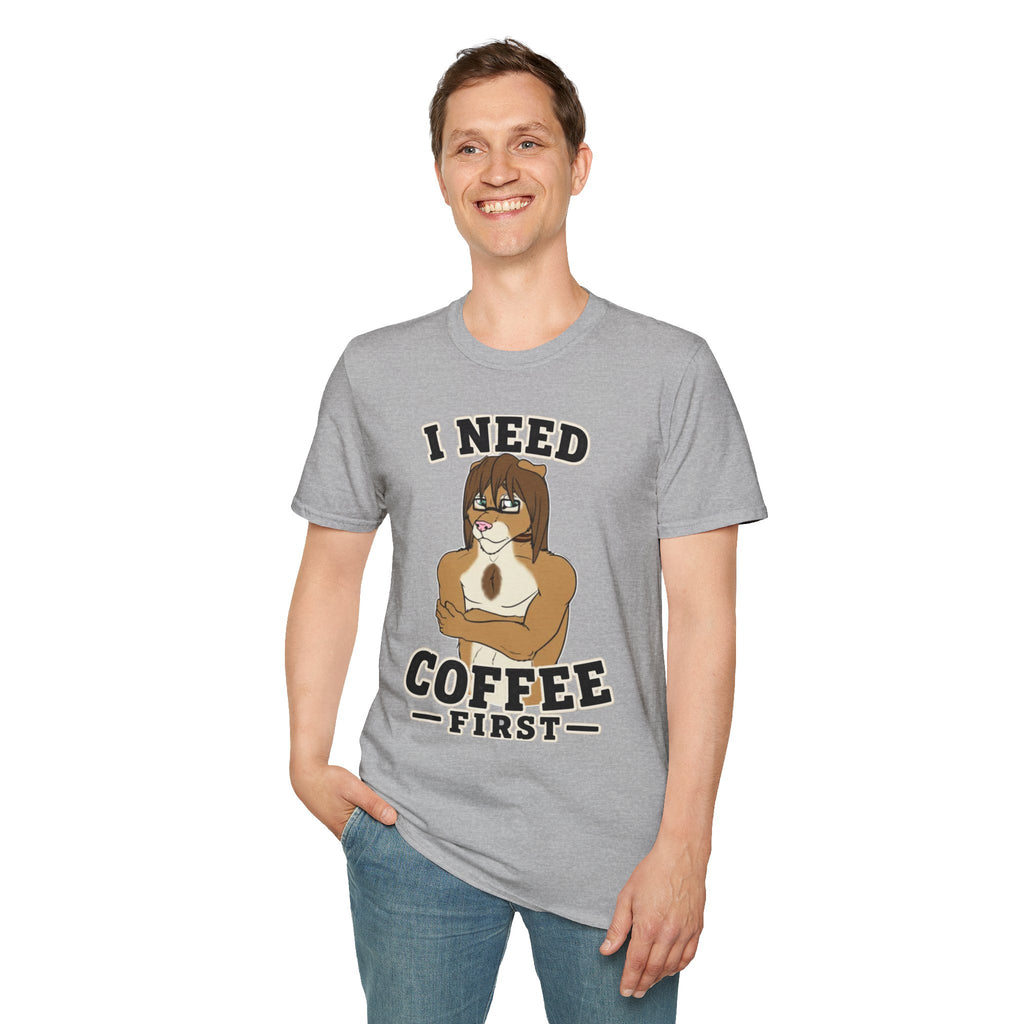 I Need Coffee First Lion Coffee Lover T-Shirt | Funny Furry Graphic