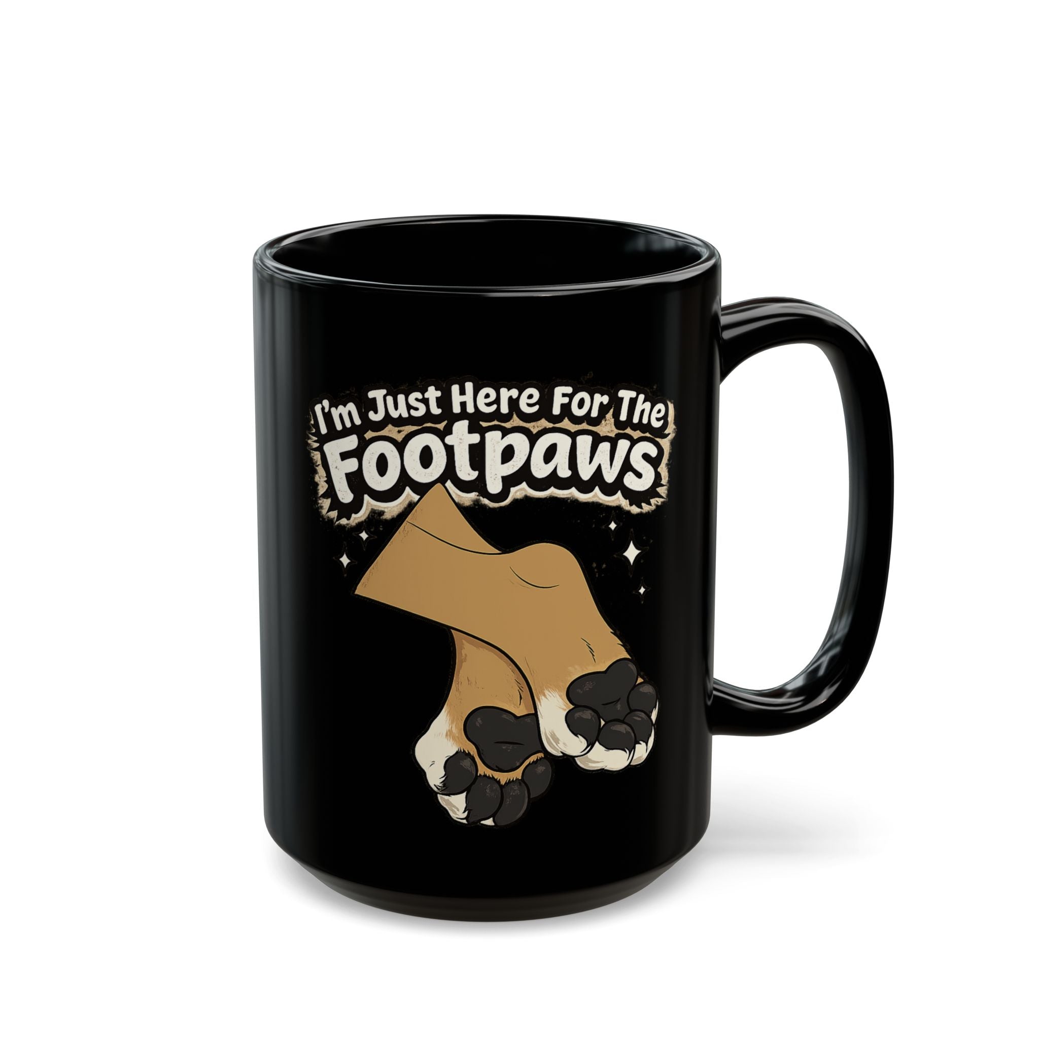 Im Just Here For The Footpaws Mug | Black Ceramic Paw Print Coffee Cup