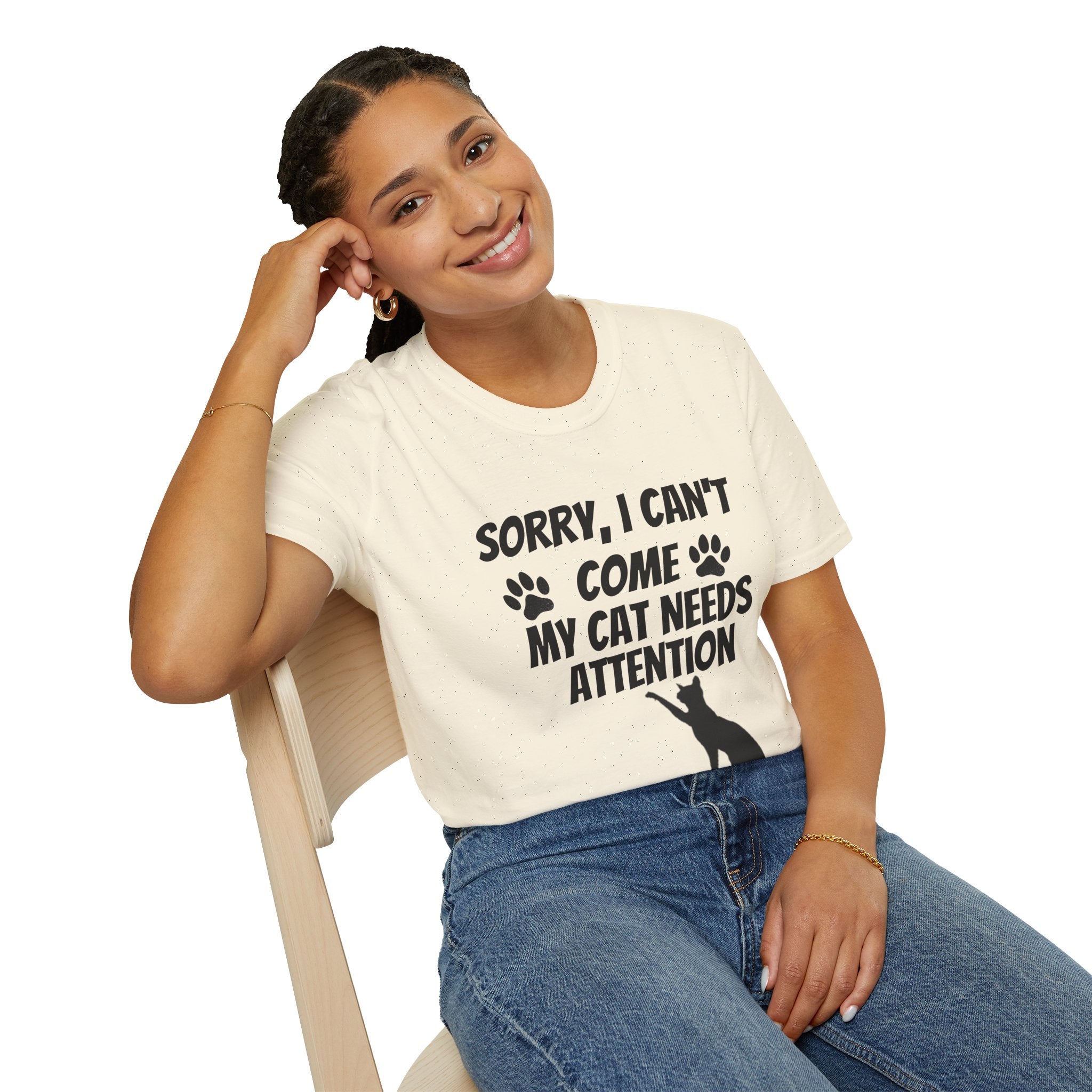 Cat T-Shirt — "Sorry, I Can't Come My Cat Needs Attention" Funny Pet Lover Tee