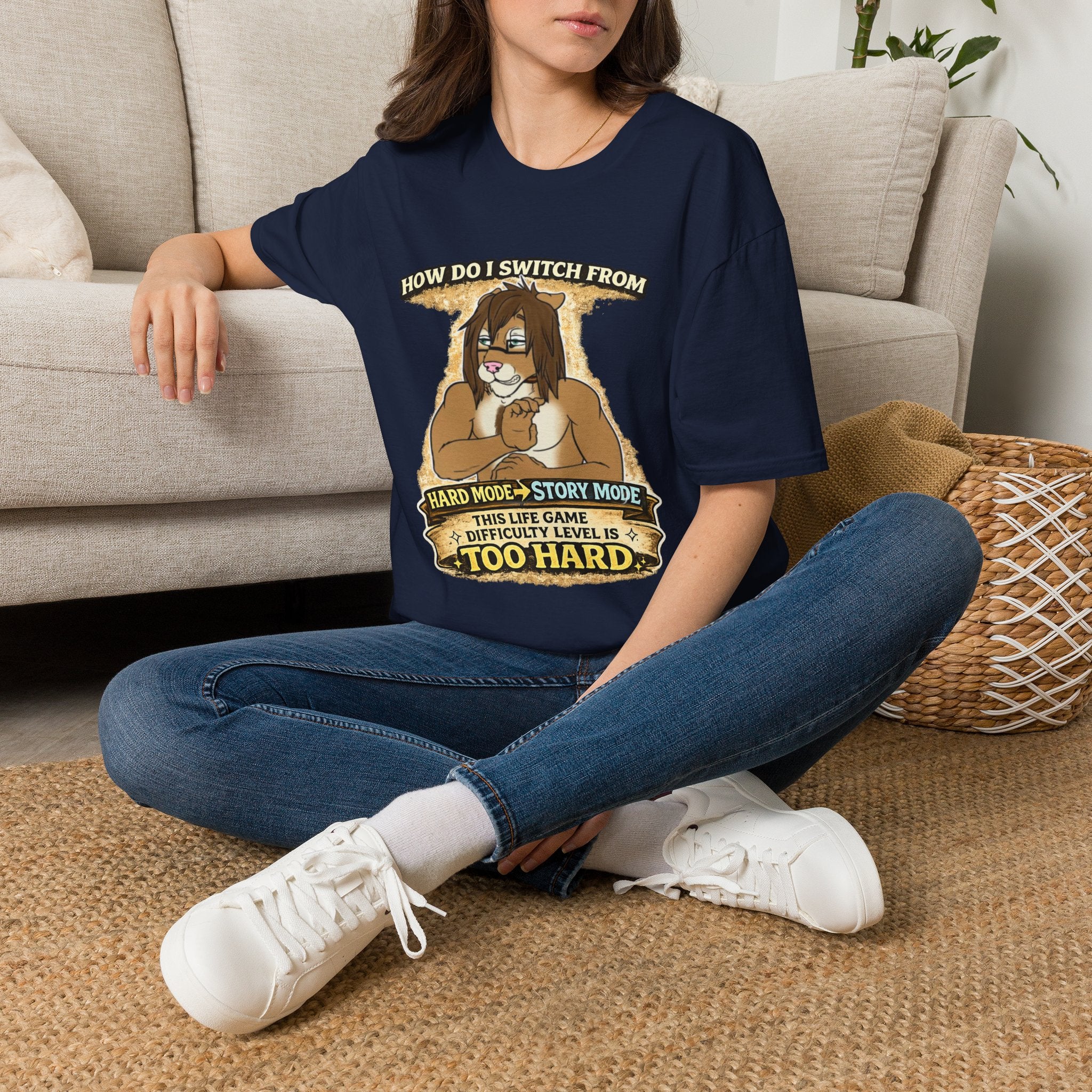Gamer Lion T-Shirt — "How Do I Switch From Hard Mode" Funny Gaming Tee