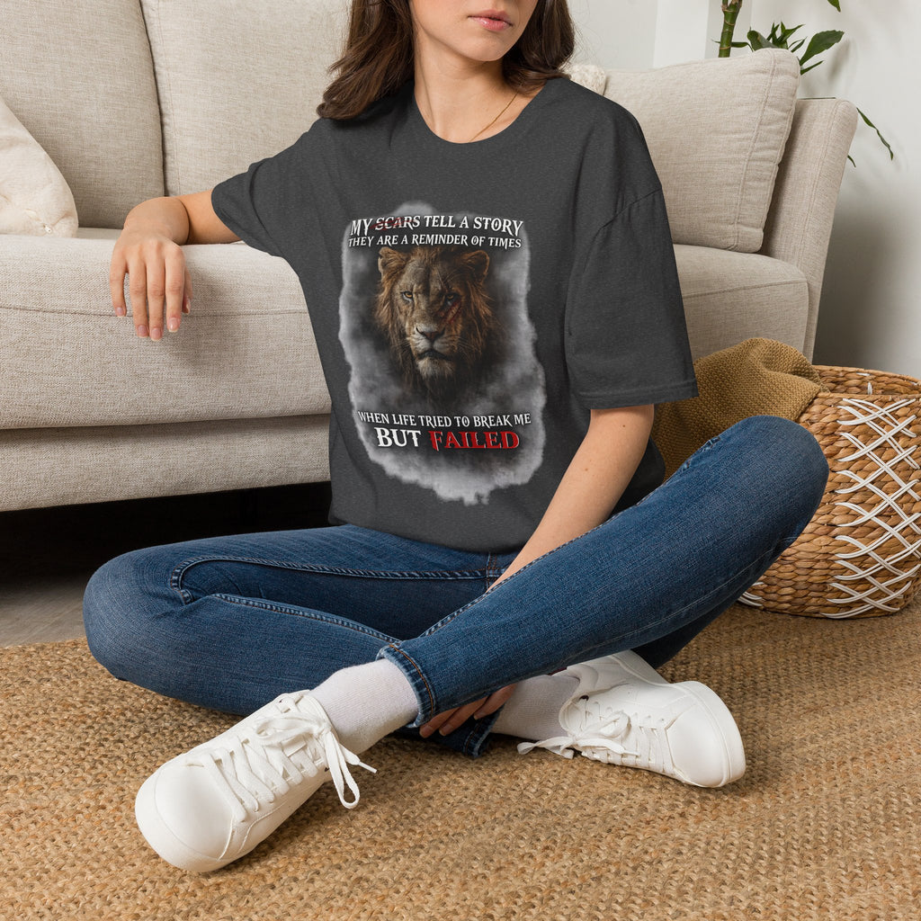 Lion Graphic T‑Shirt — "My Scars Tell A Story" Inspirational Tee