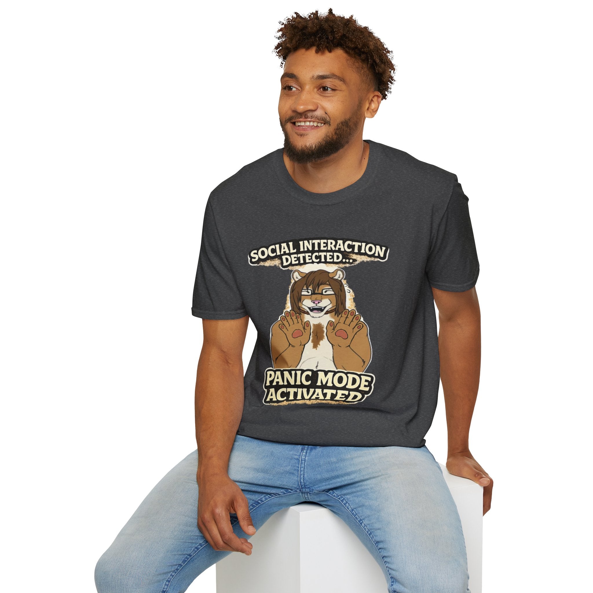 Panic Mode Activated T‑Shirt — "Social Interaction Detected" Funny Furry Graphic Tee