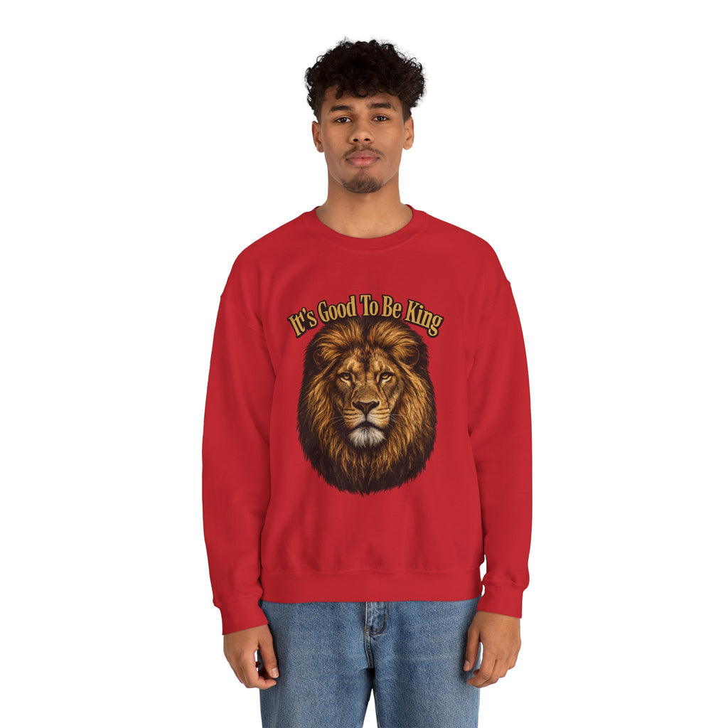 Lion Face Sweatshirt "It's Good to Be King" – Bold Graphic Crewneck