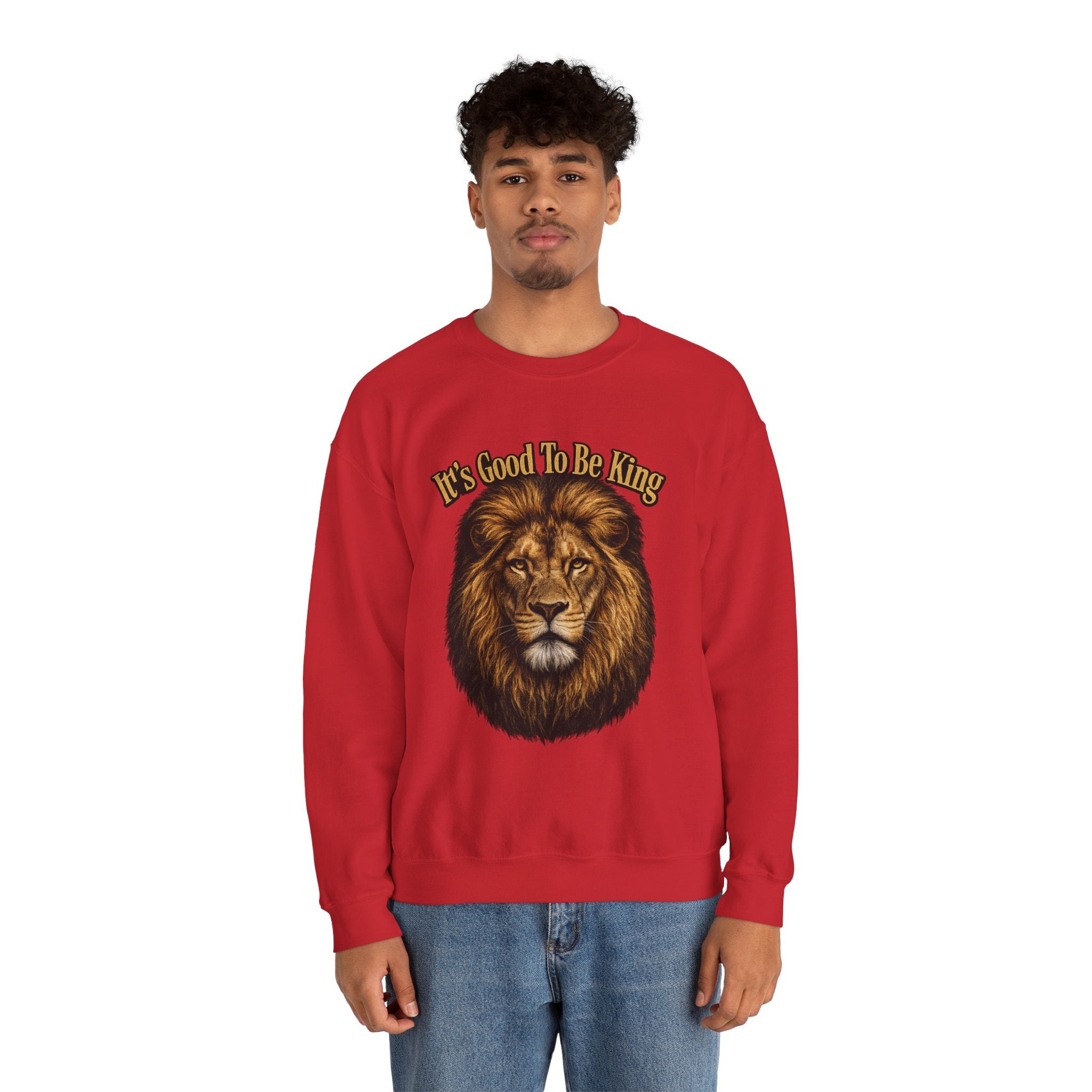 Lion Face Sweatshirt "It's Good to Be King" – Bold Graphic Crewneck