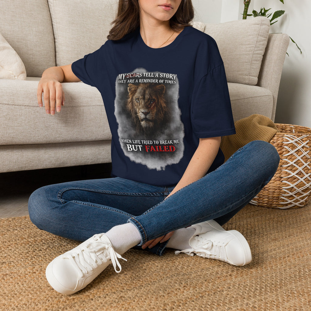 Lion Graphic T‑Shirt — "My Scars Tell A Story" Inspirational Tee