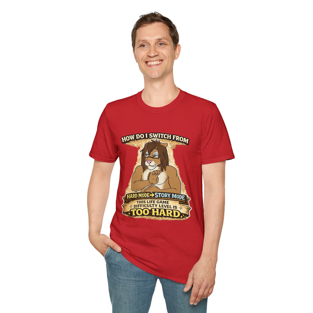 Gamer Lion T-Shirt — "How Do I Switch From Hard Mode" Funny Gaming Tee