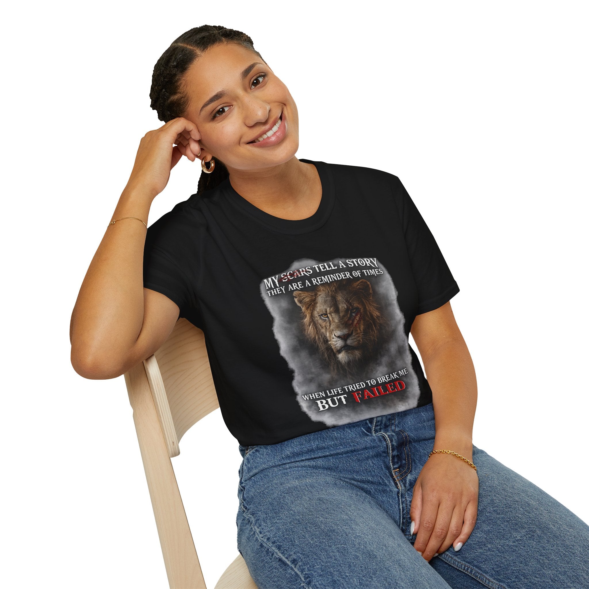 Lion Graphic T‑Shirt — "My Scars Tell A Story" Inspirational Tee