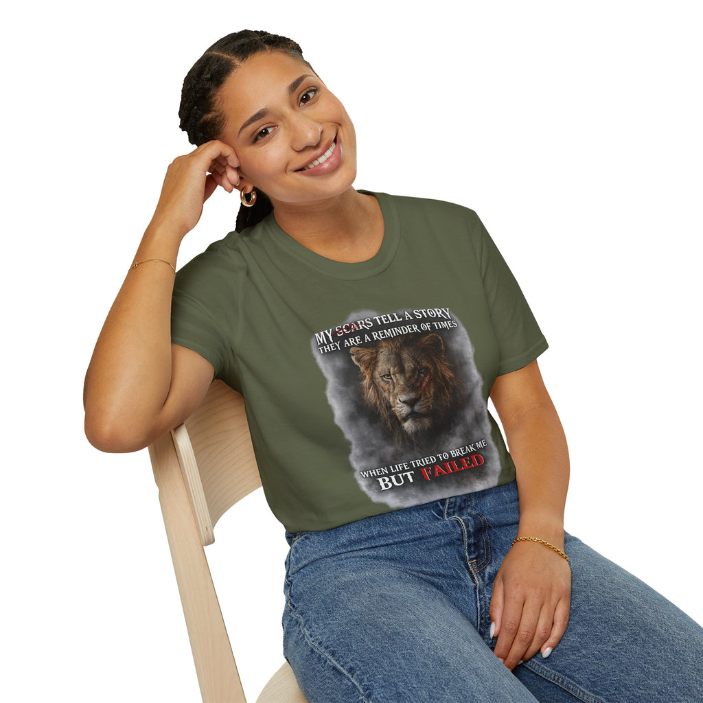 Lion Graphic T‑Shirt — "My Scars Tell A Story" Inspirational Tee