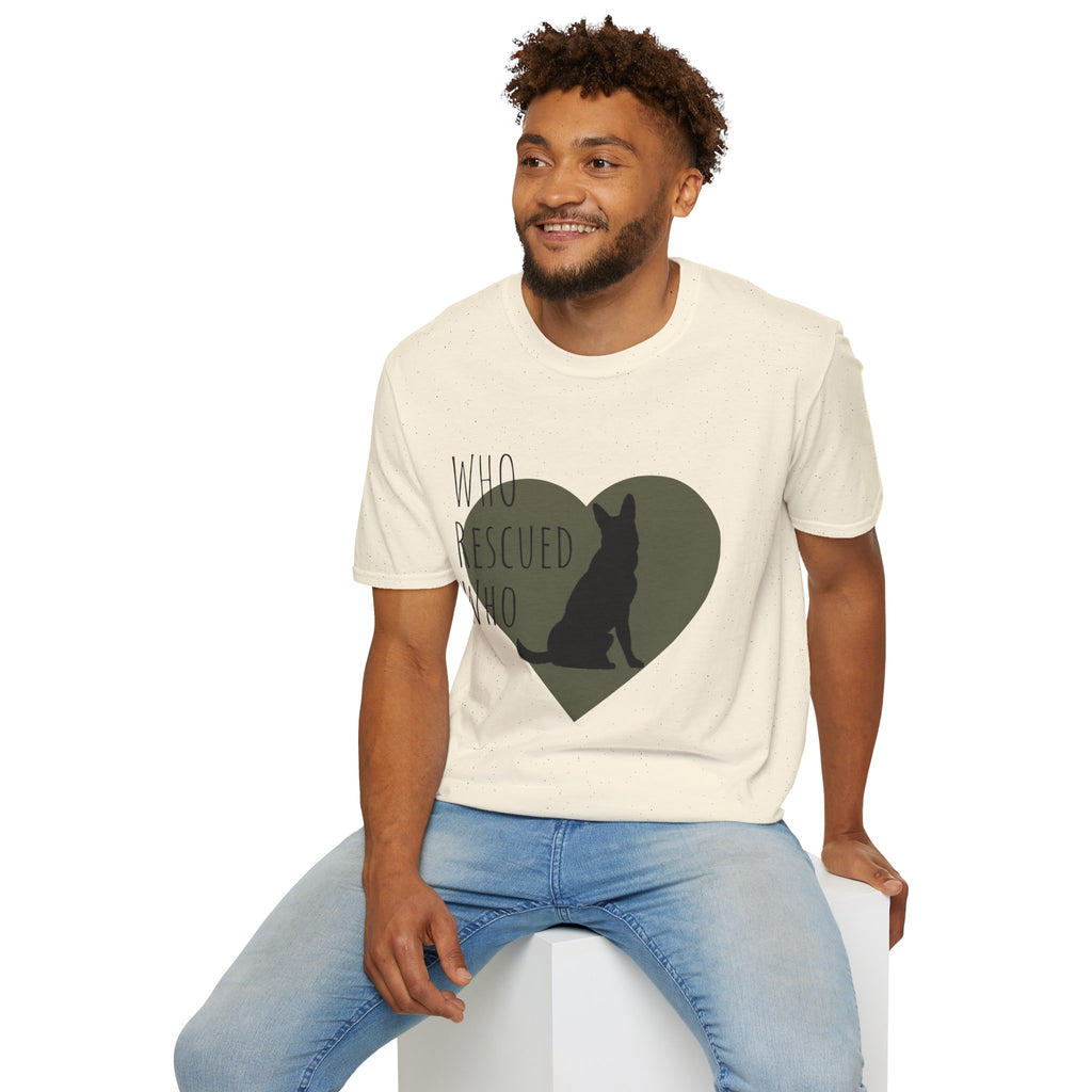 Rescue Dog Heart T-Shirt — "Who Rescued Who" Adoption Tee