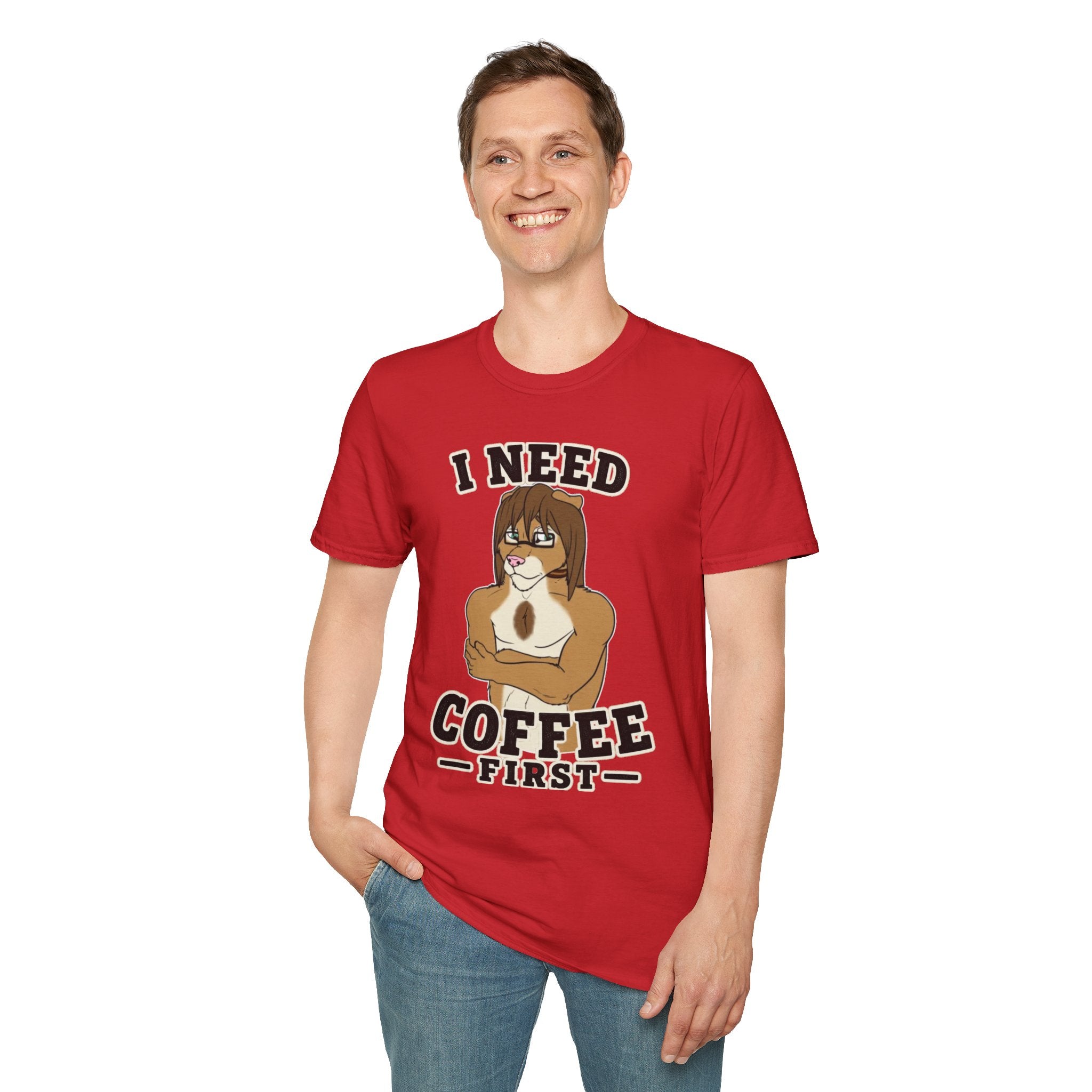 I Need Coffee First Lion Coffee Lover T-Shirt | Funny Furry Graphic