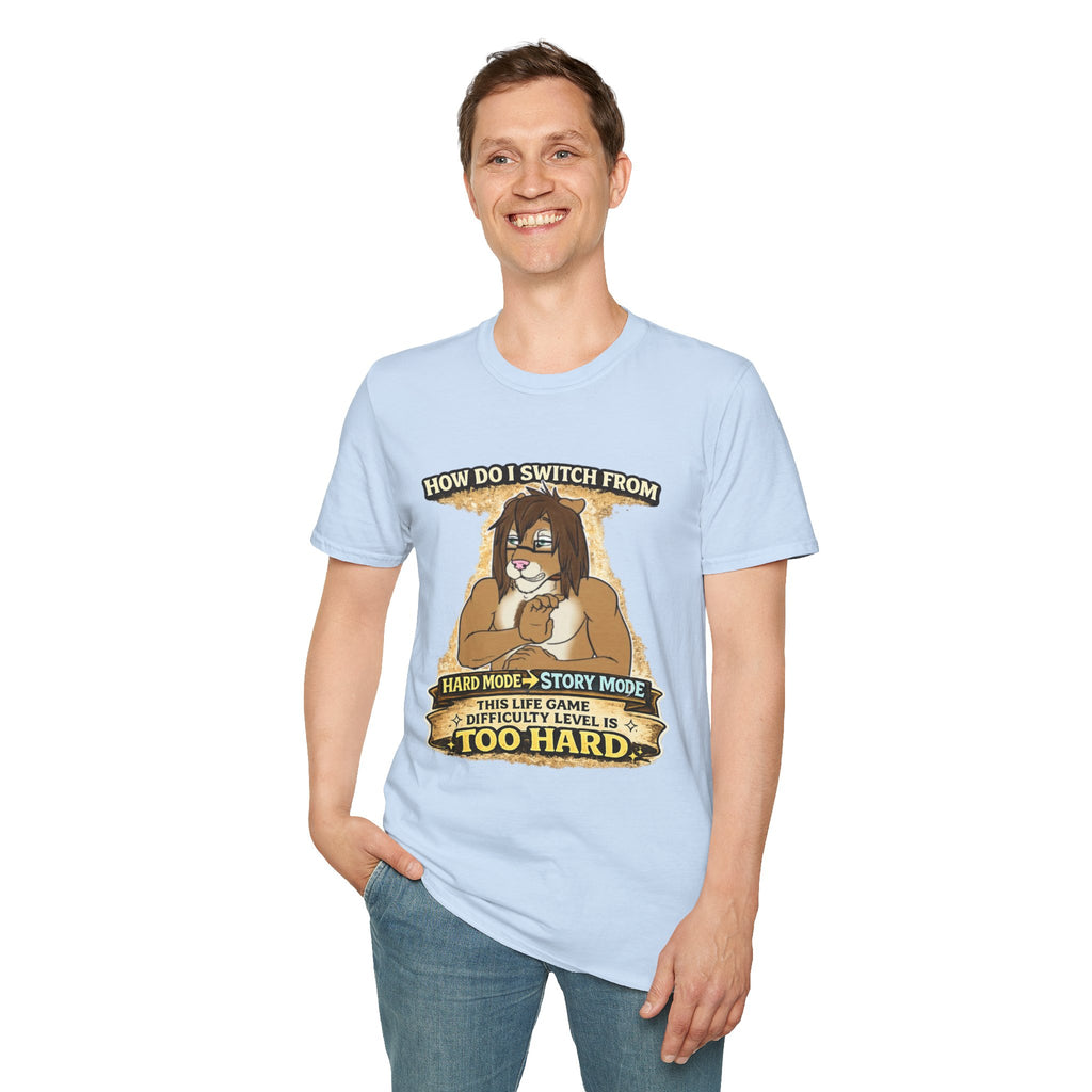 Gamer Lion T-Shirt — "How Do I Switch From Hard Mode" Funny Gaming Tee
