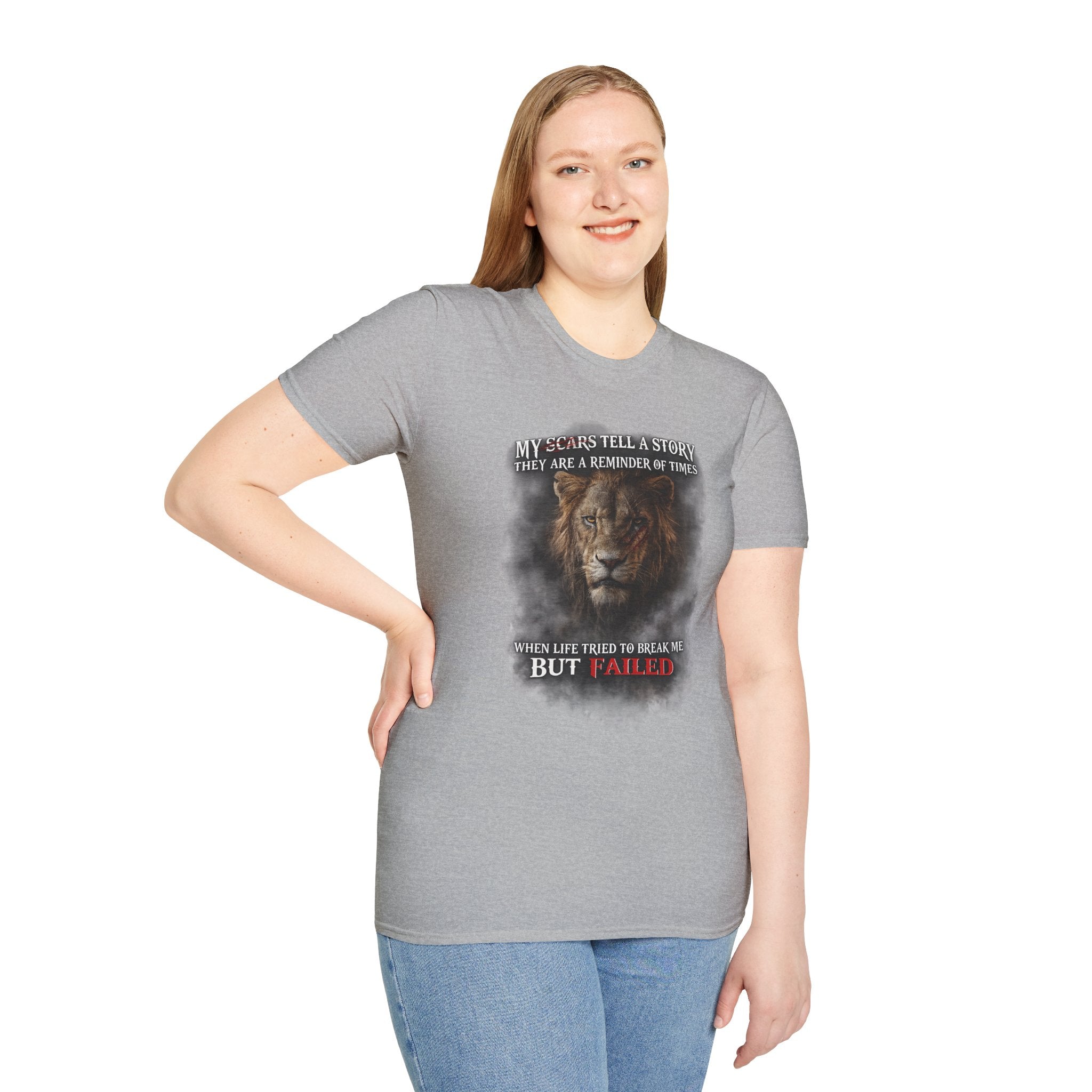 Lion Graphic T‑Shirt — "My Scars Tell A Story" Inspirational Tee