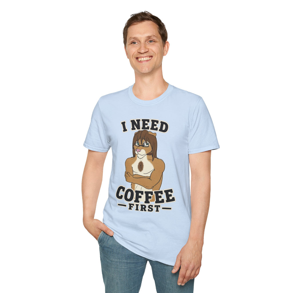 I Need Coffee First Lion Coffee Lover T-Shirt | Funny Furry Graphic
