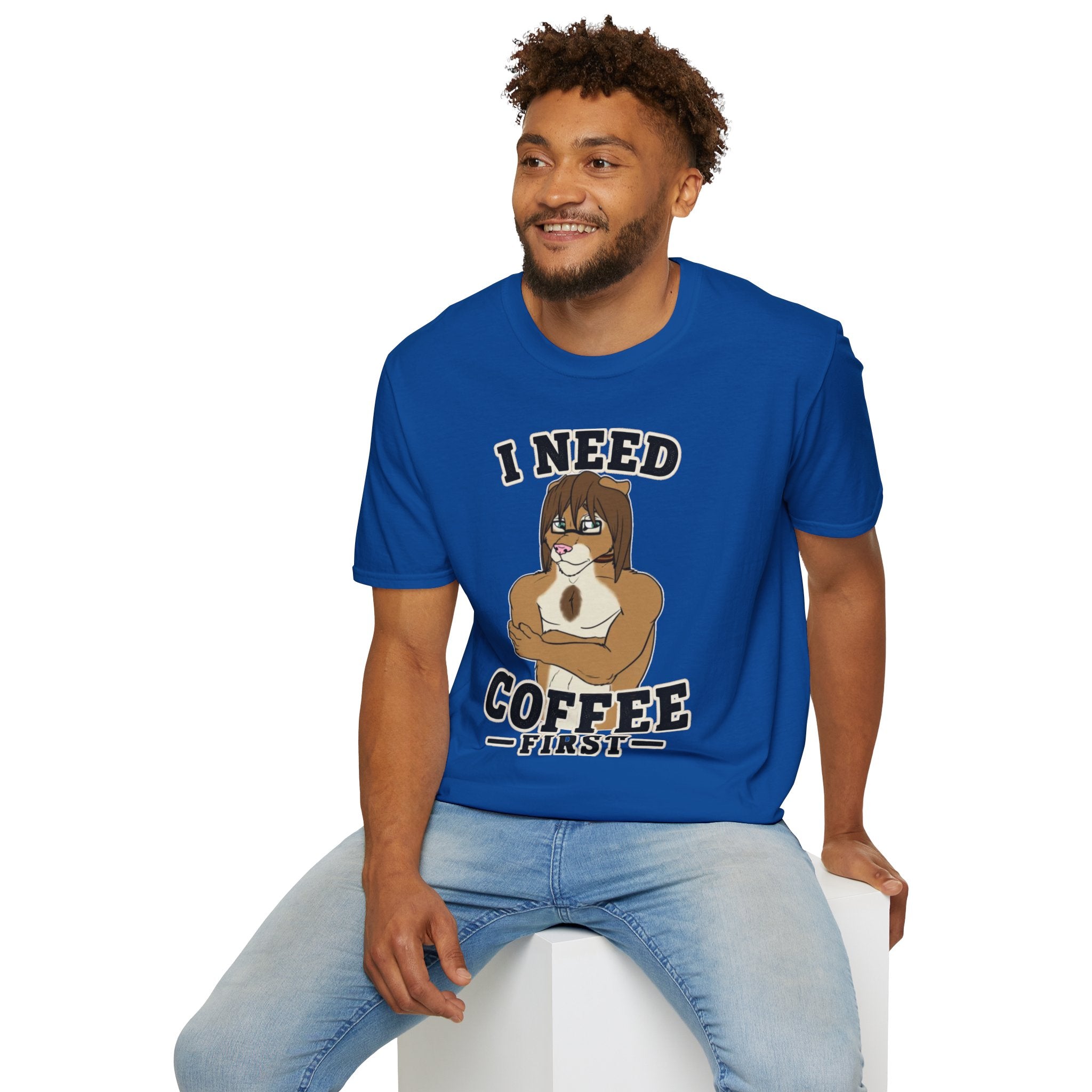 I Need Coffee First Lion Coffee Lover T-Shirt | Funny Furry Graphic