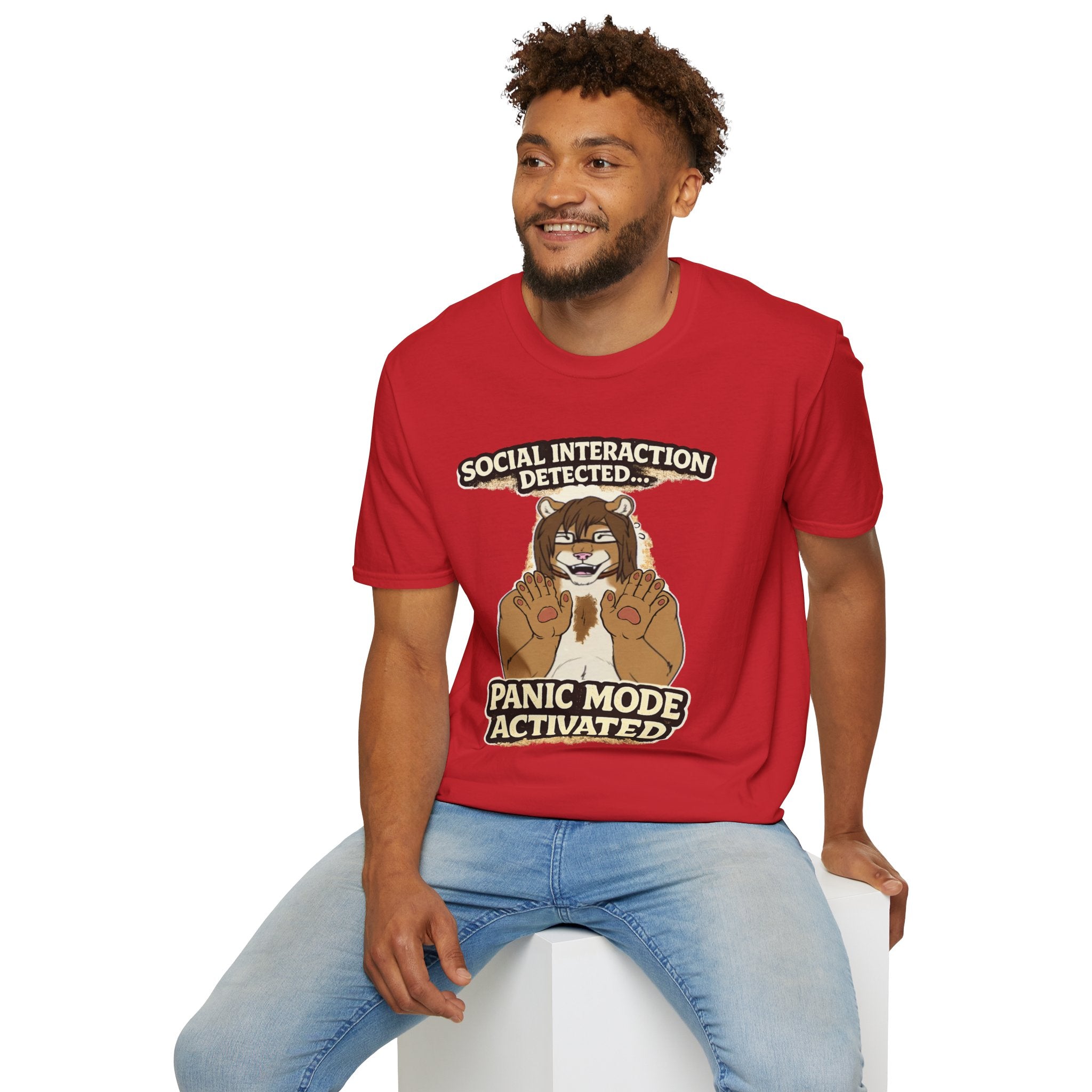 Panic Mode Activated T‑Shirt — "Social Interaction Detected" Funny Furry Graphic Tee
