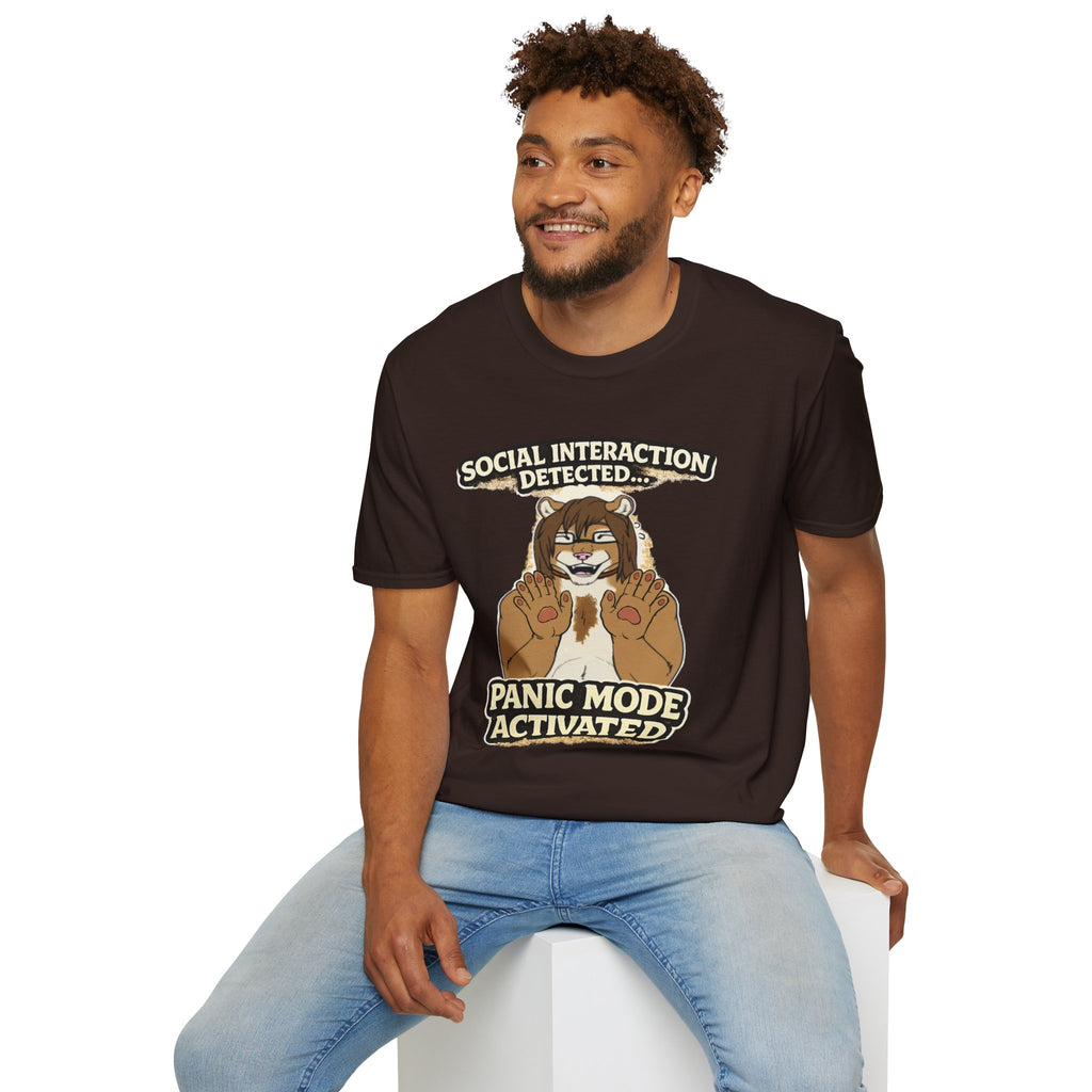 Panic Mode Activated T‑Shirt — "Social Interaction Detected" Funny Furry Graphic Tee