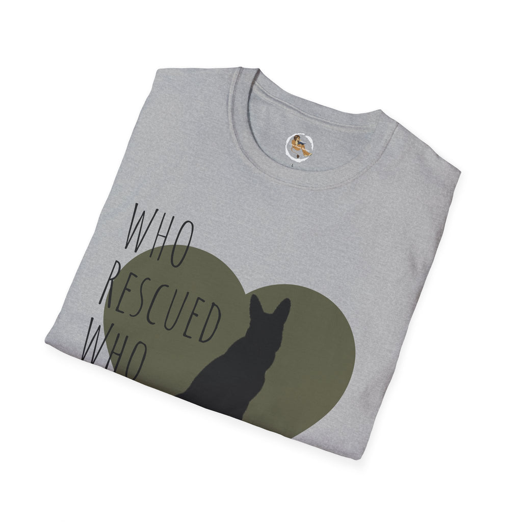Rescue Dog Heart T-Shirt — "Who Rescued Who" Adoption Tee