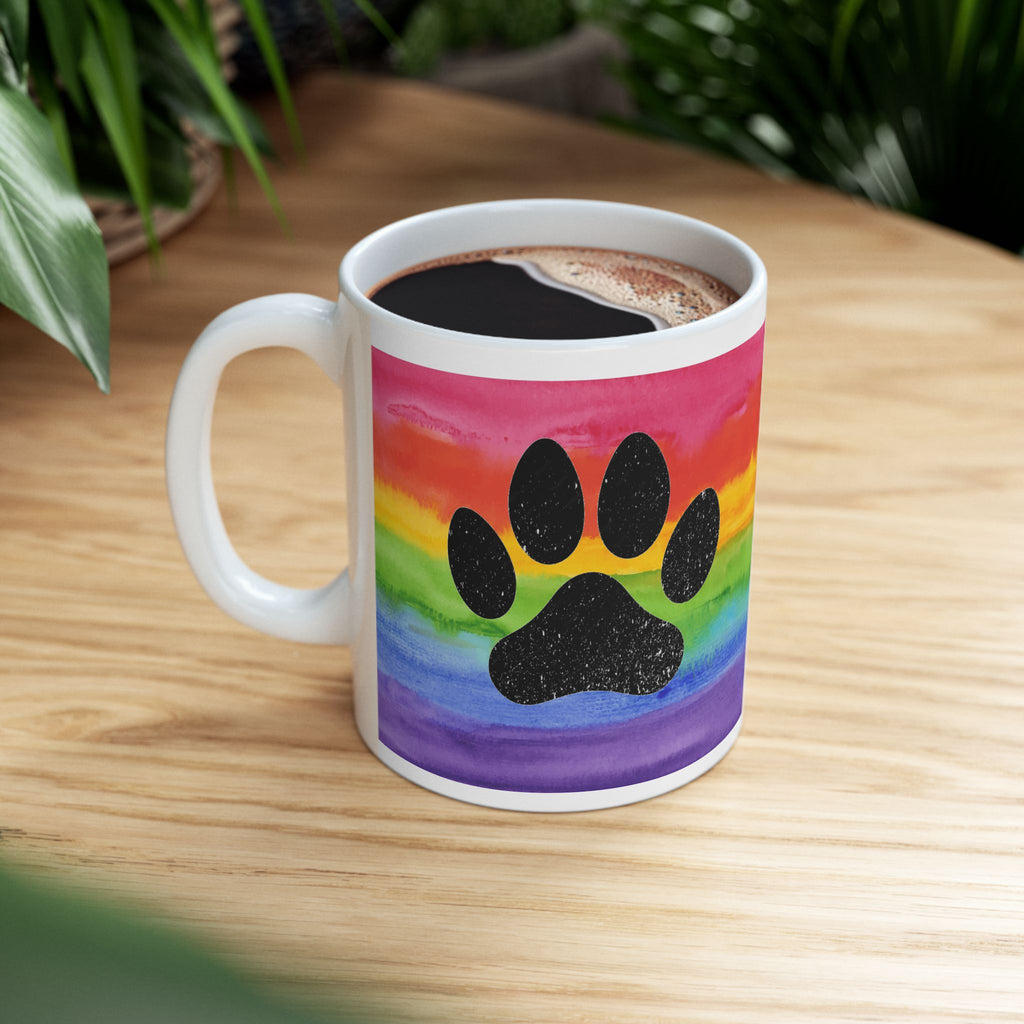 Rainbow Paw Print Ceramic Mug — LGBTQ+ Pride Paw Print Coffee Cup (11oz/15oz)