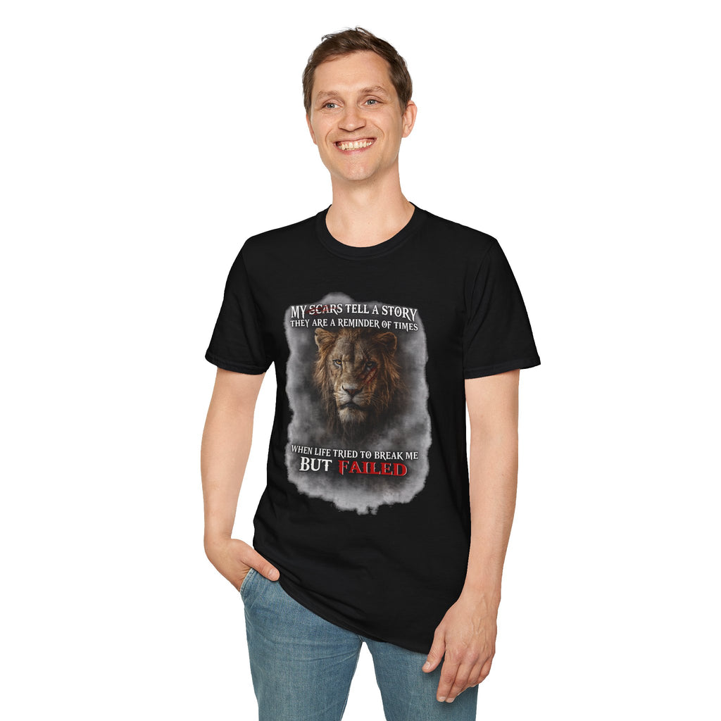 Lion Graphic T‑Shirt — "My Scars Tell A Story" Inspirational Tee