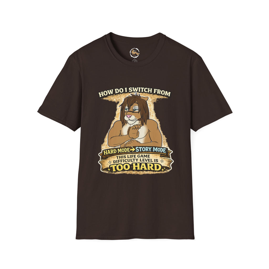 Gamer Lion T-Shirt — "How Do I Switch From Hard Mode" Funny Gaming Tee