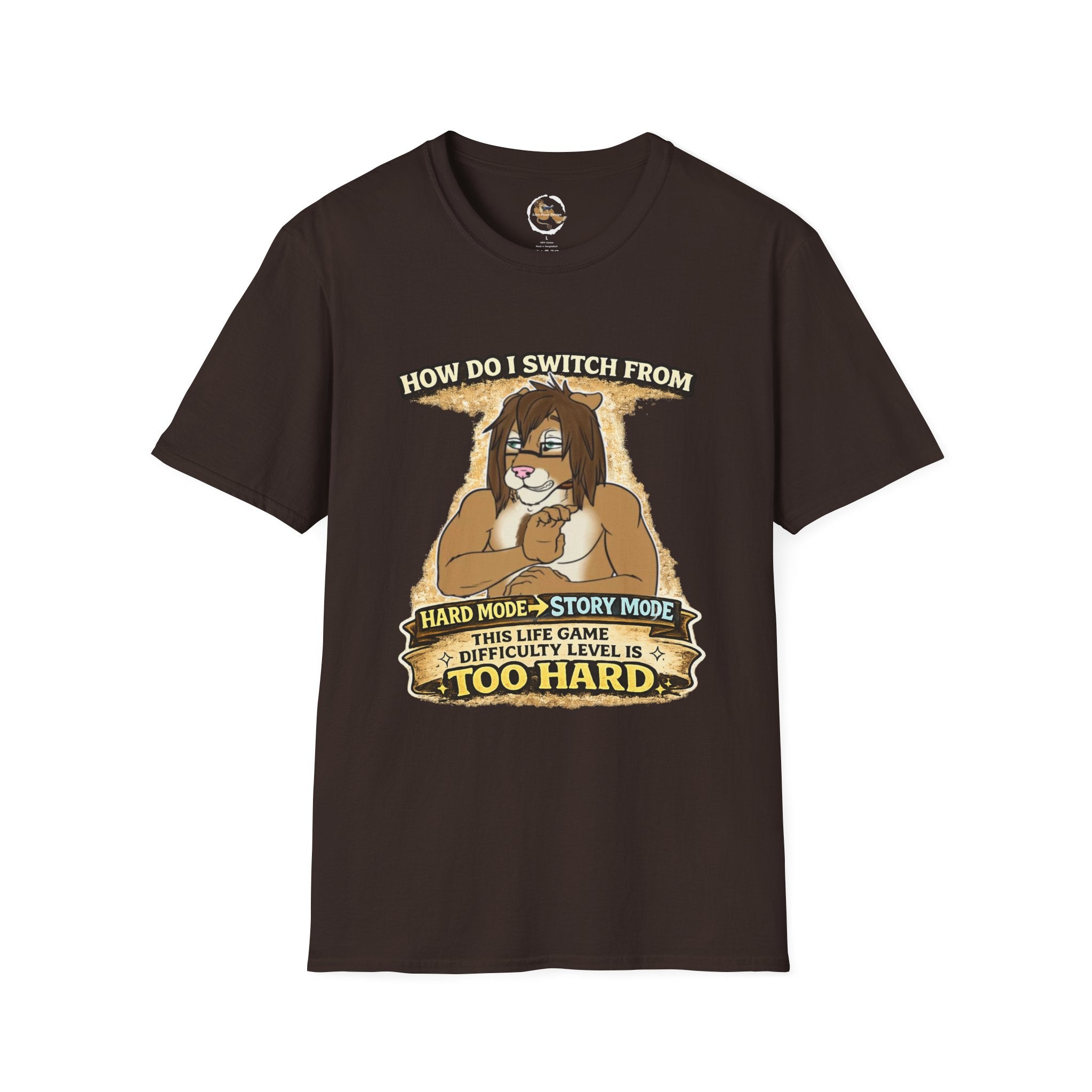 Gamer Lion T-Shirt — "How Do I Switch From Hard Mode" Funny Gaming Tee