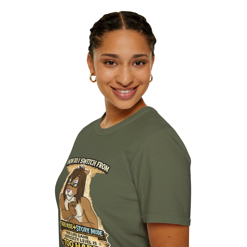 Gamer Lion T-Shirt — "How Do I Switch From Hard Mode" Funny Gaming Tee