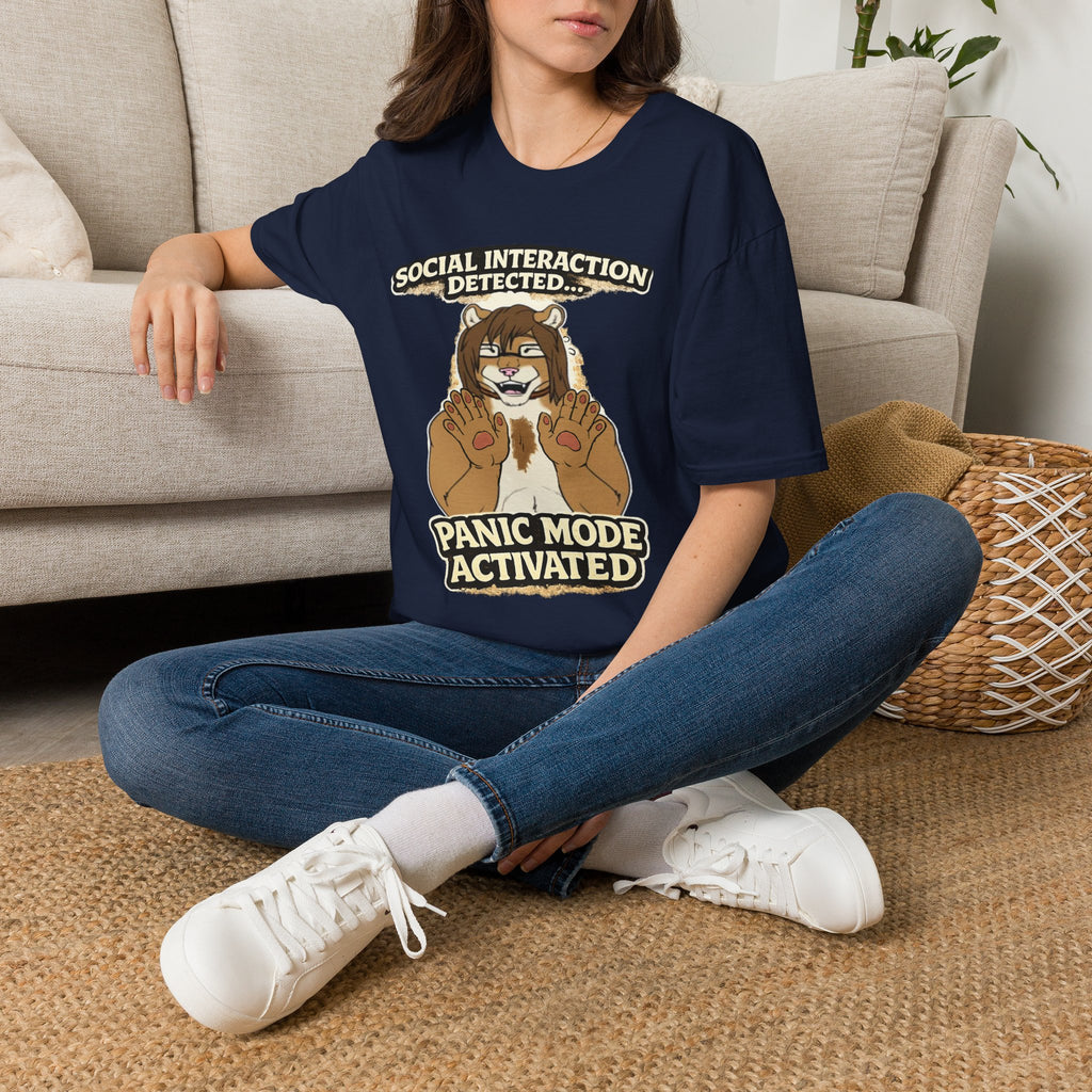 Panic Mode Activated T‑Shirt — "Social Interaction Detected" Funny Furry Graphic Tee