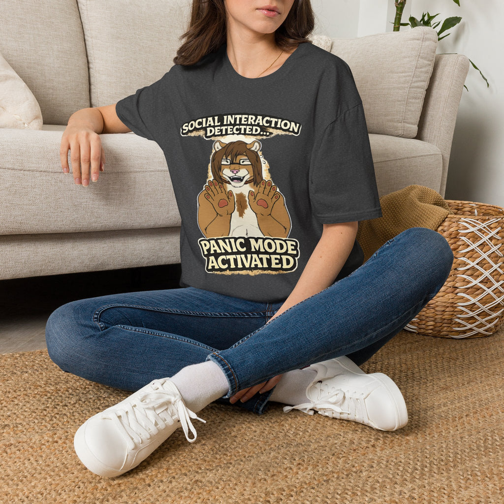 Panic Mode Activated T‑Shirt — "Social Interaction Detected" Funny Furry Graphic Tee