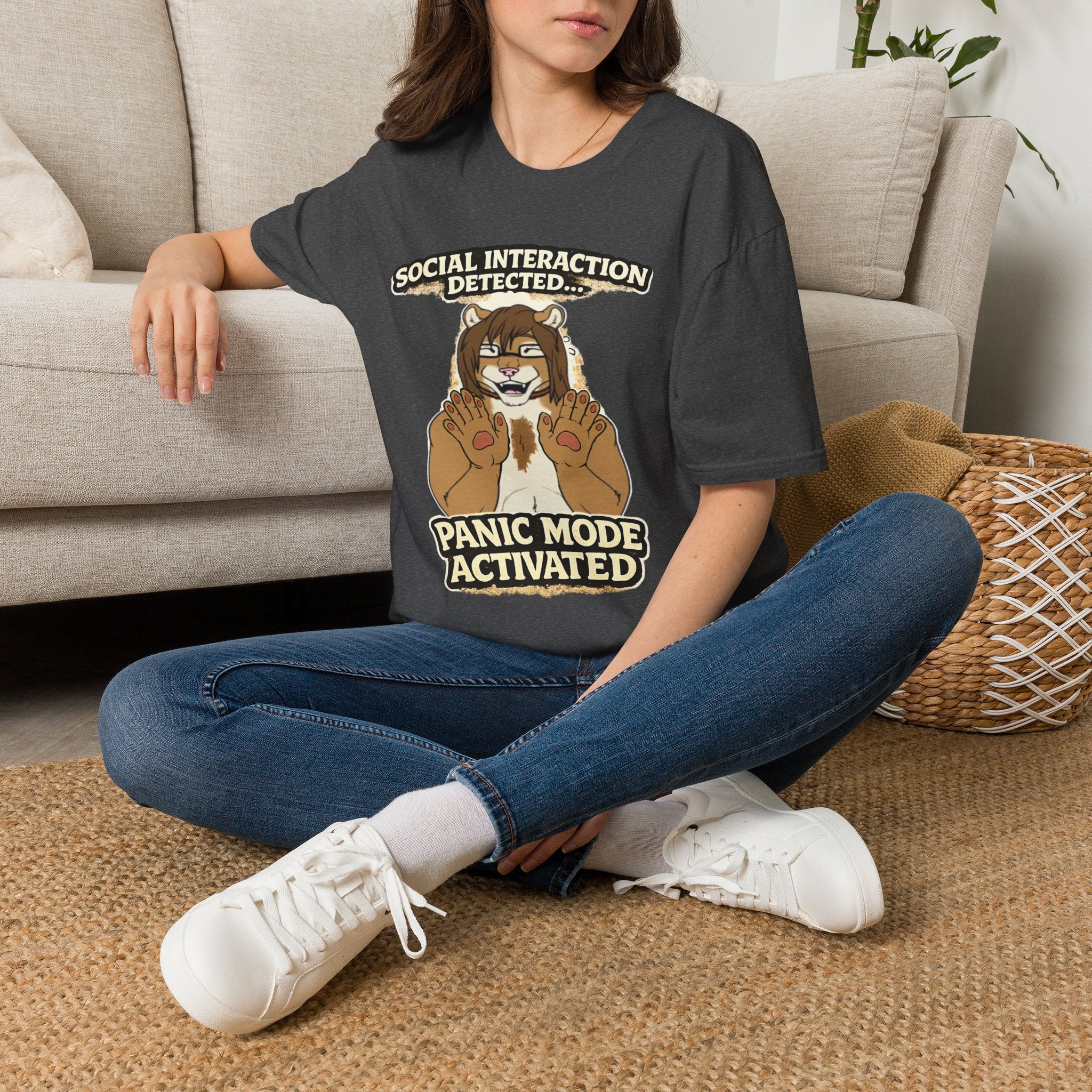 Panic Mode Activated T‑Shirt — "Social Interaction Detected" Funny Furry Graphic Tee