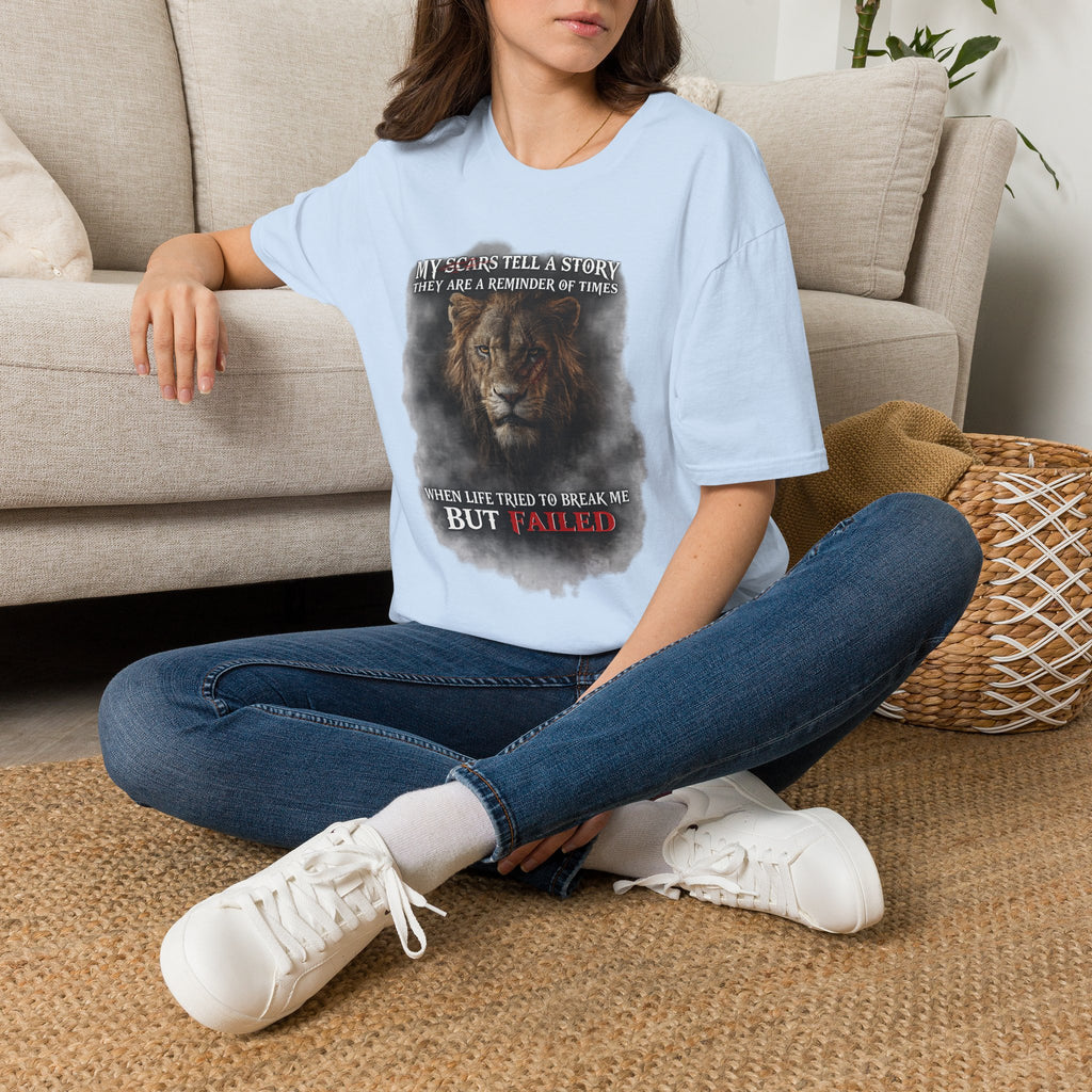 Lion Graphic T‑Shirt — "My Scars Tell A Story" Inspirational Tee