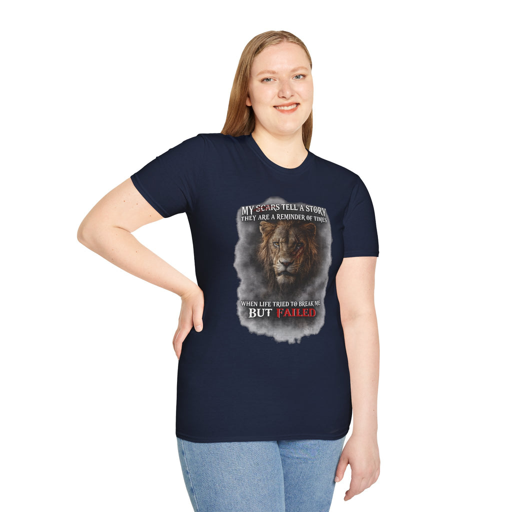Lion Graphic T‑Shirt — "My Scars Tell A Story" Inspirational Tee