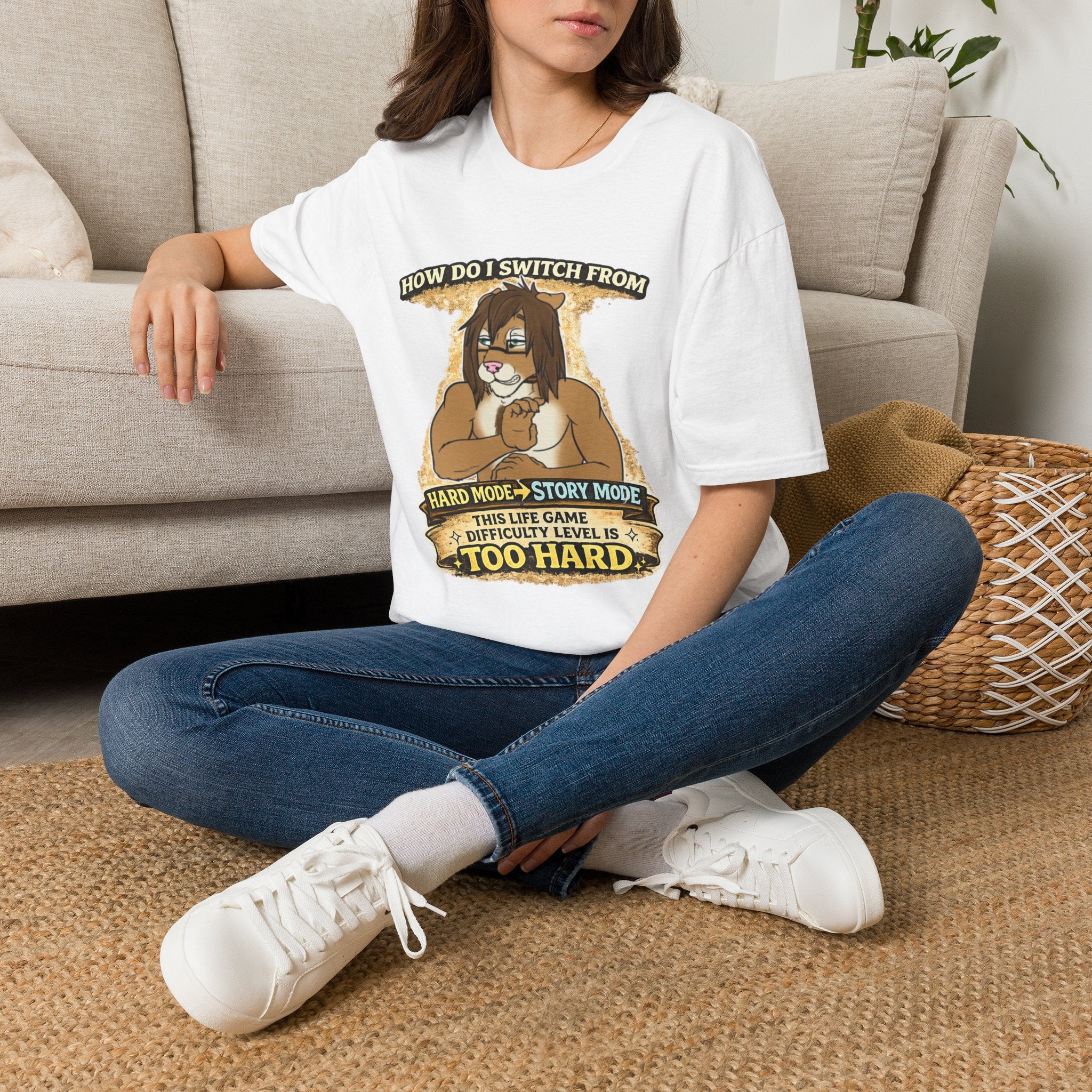 Gamer Lion T-Shirt — "How Do I Switch From Hard Mode" Funny Gaming Tee