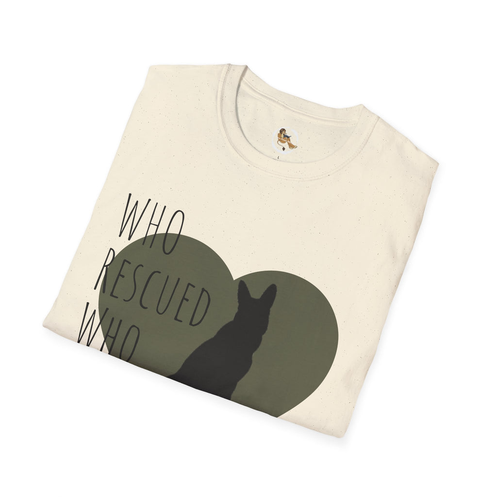 Rescue Dog Heart T-Shirt — "Who Rescued Who" Adoption Tee