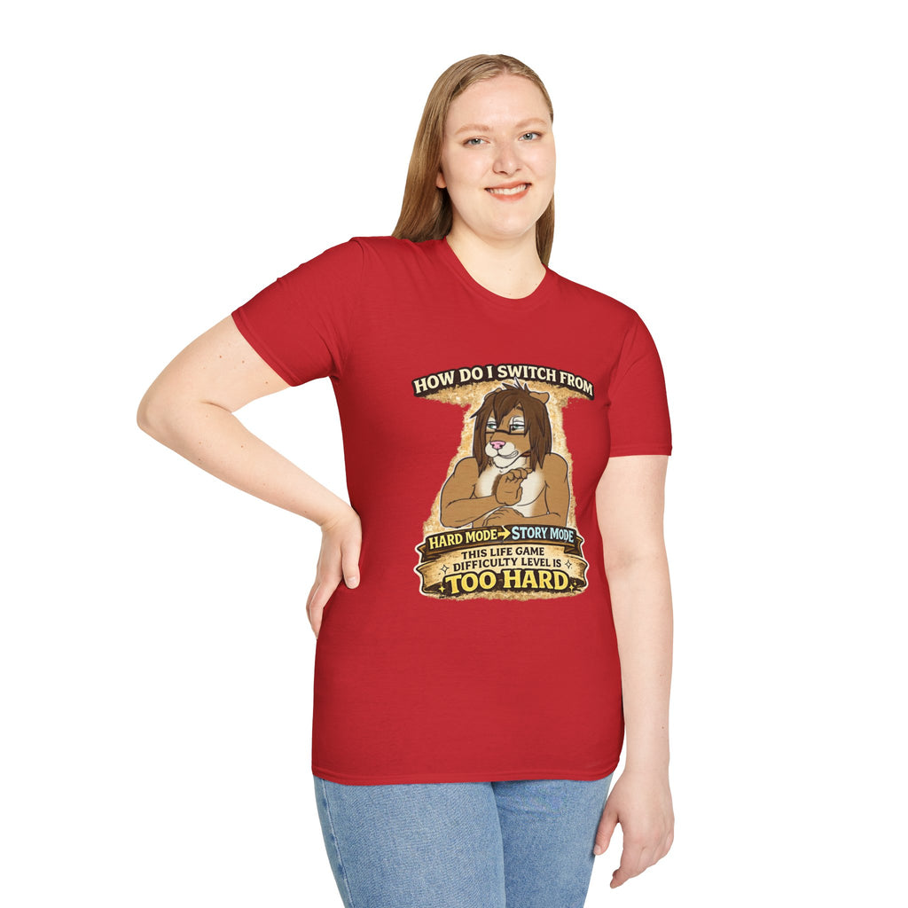 Gamer Lion T-Shirt — "How Do I Switch From Hard Mode" Funny Gaming Tee