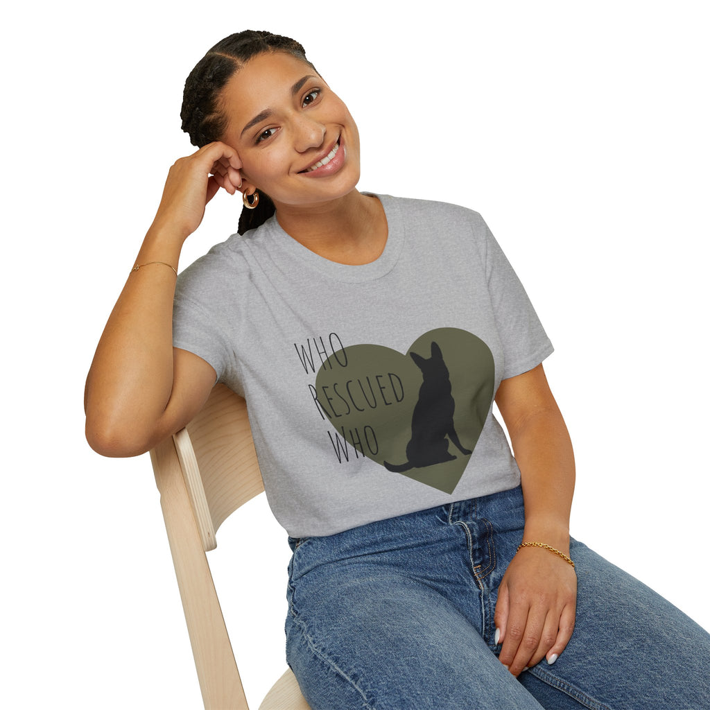 Rescue Dog Heart T-Shirt — "Who Rescued Who" Adoption Tee