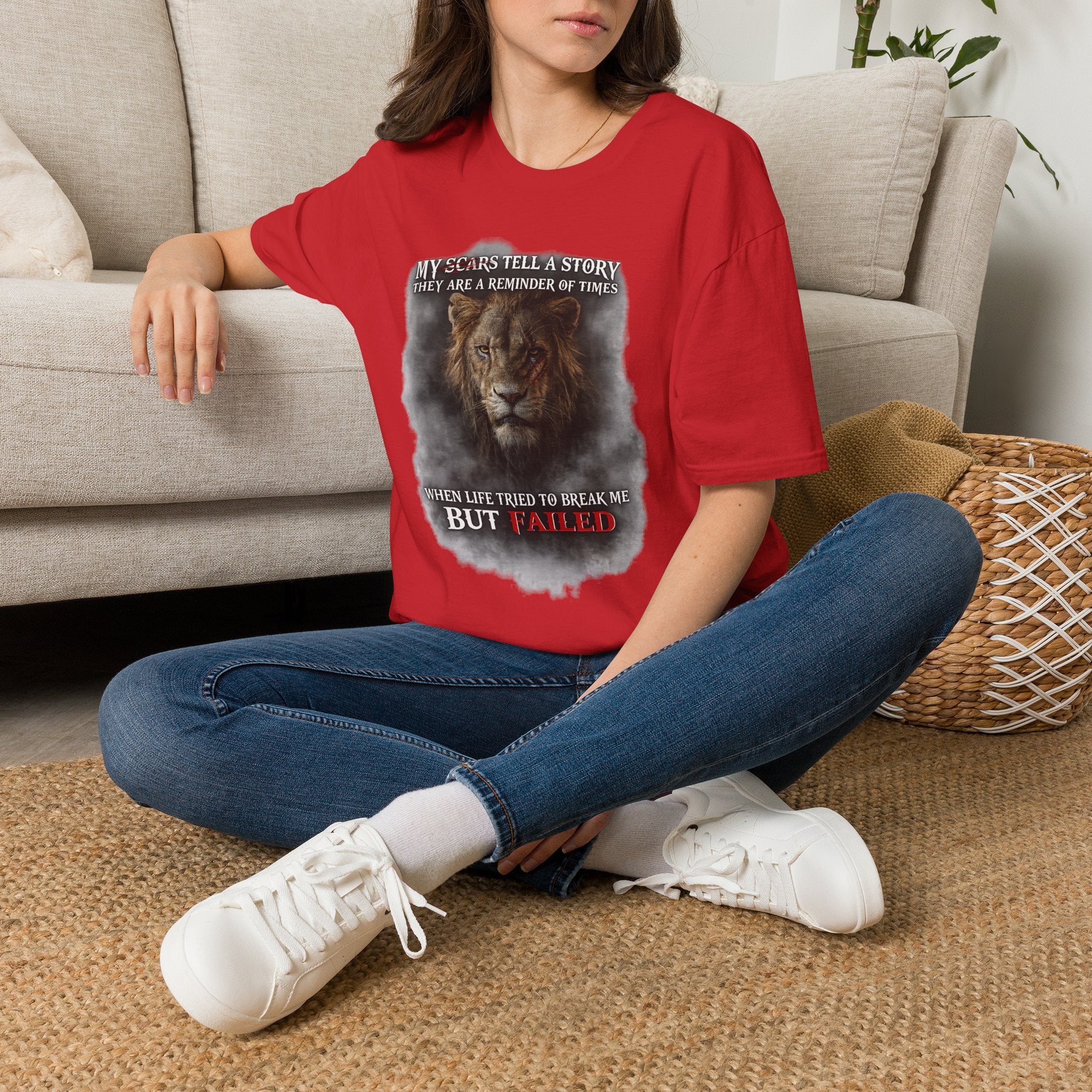 Lion Graphic T‑Shirt — "My Scars Tell A Story" Inspirational Tee
