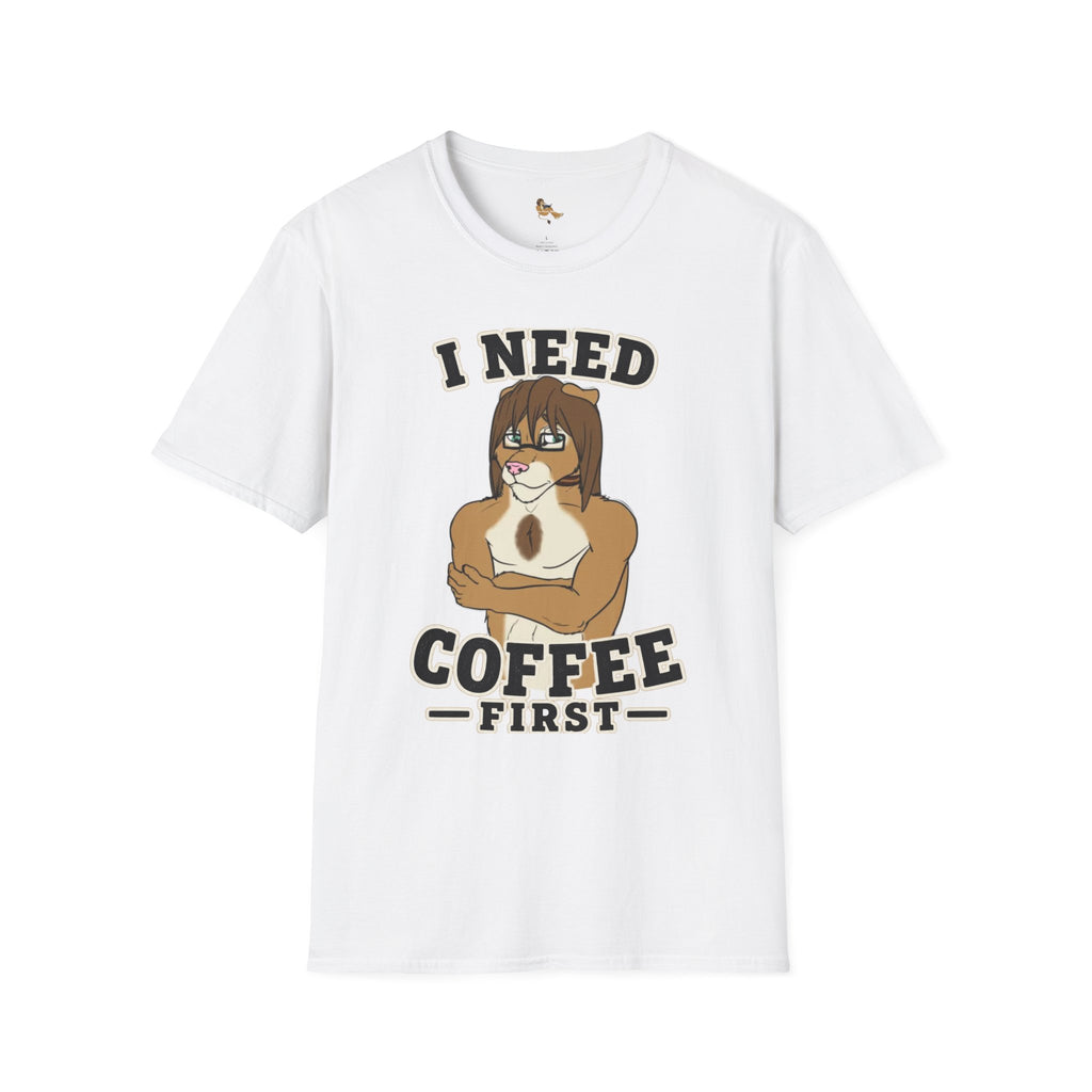 I Need Coffee First Lion Coffee Lover T-Shirt | Funny Furry Graphic