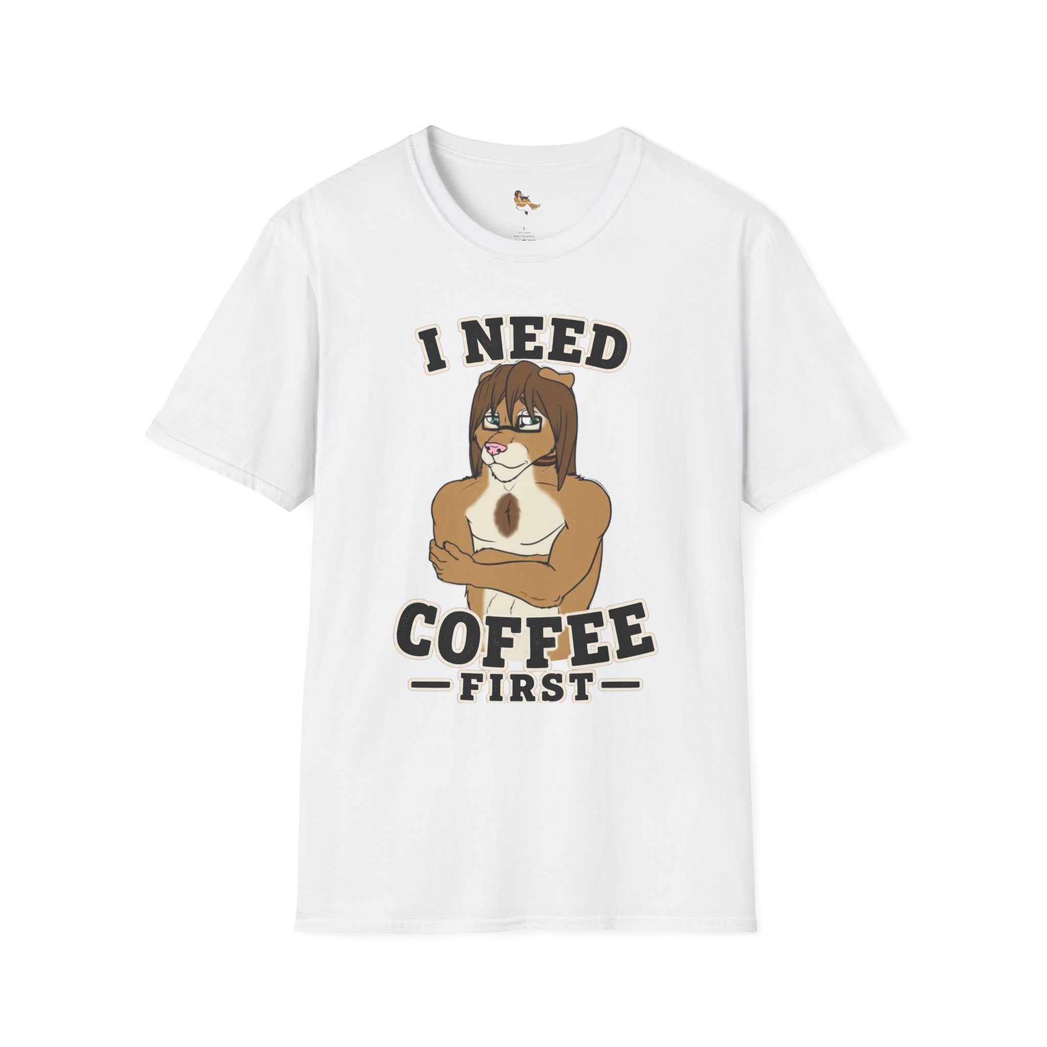 I Need Coffee First Lion Coffee Lover T-Shirt | Funny Furry Graphic