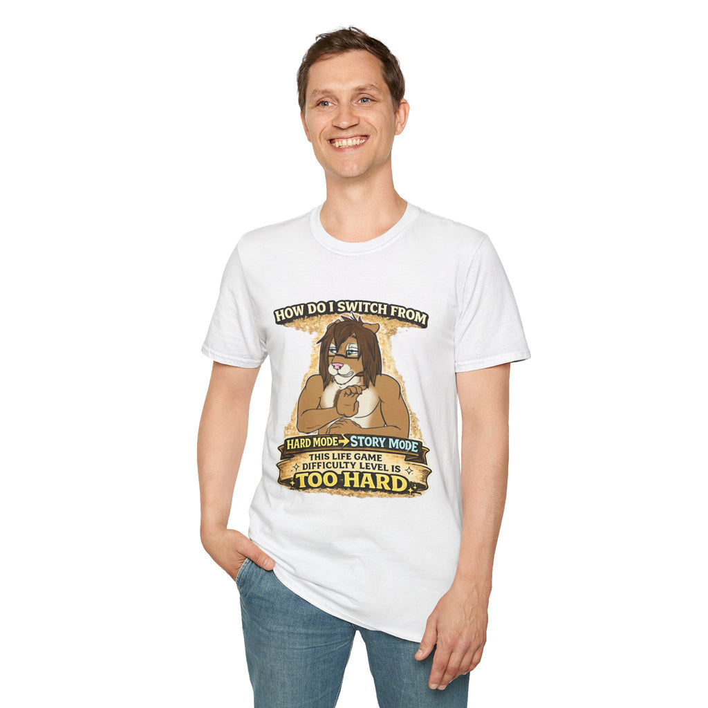 Gamer Lion T-Shirt — "How Do I Switch From Hard Mode" Funny Gaming Tee