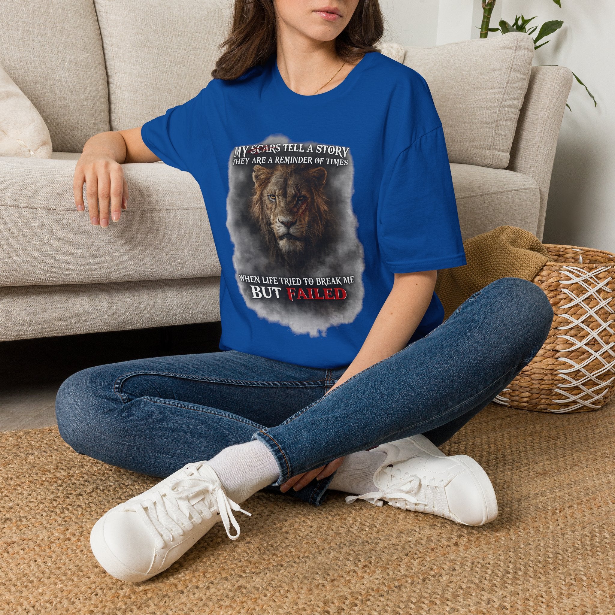 Lion Graphic T‑Shirt — "My Scars Tell A Story" Inspirational Tee